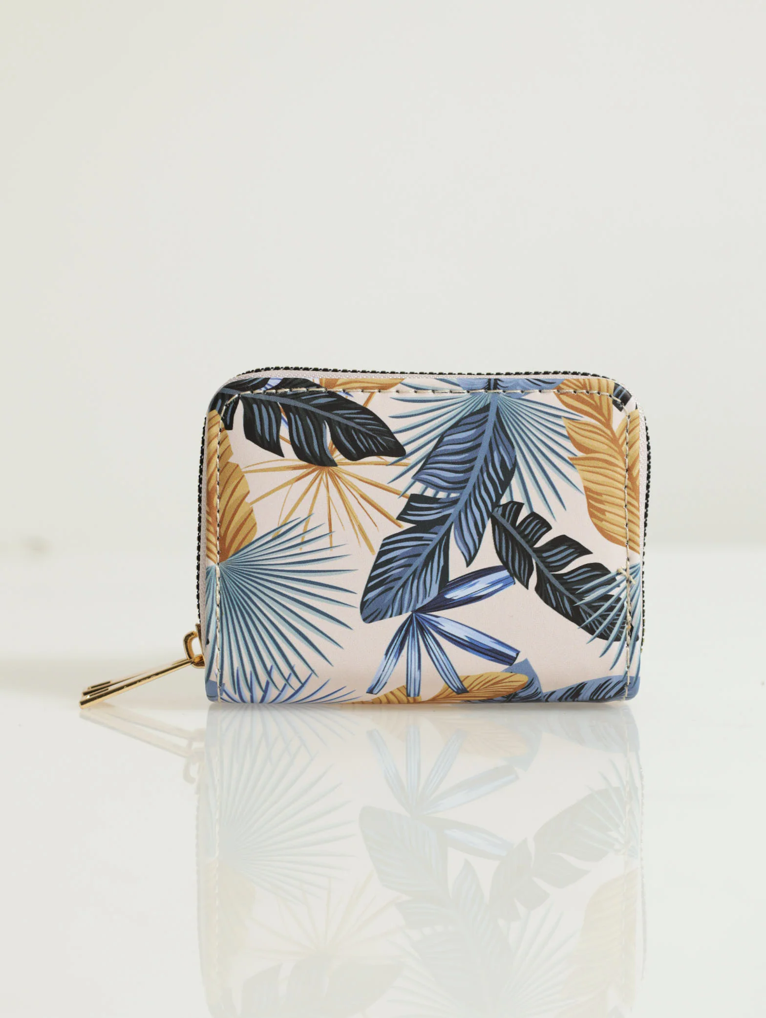 Double Zip Tropical Print Wallet