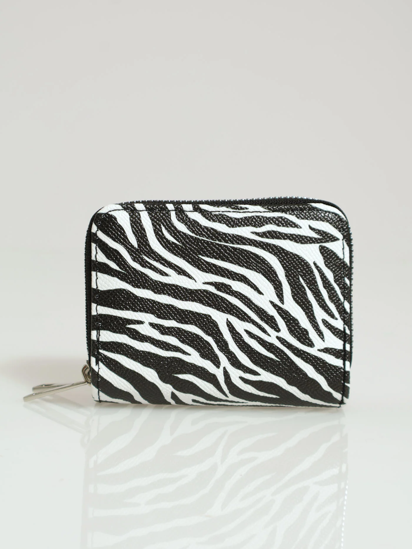 Double Zip Zebra Printed Wallet - Black/White