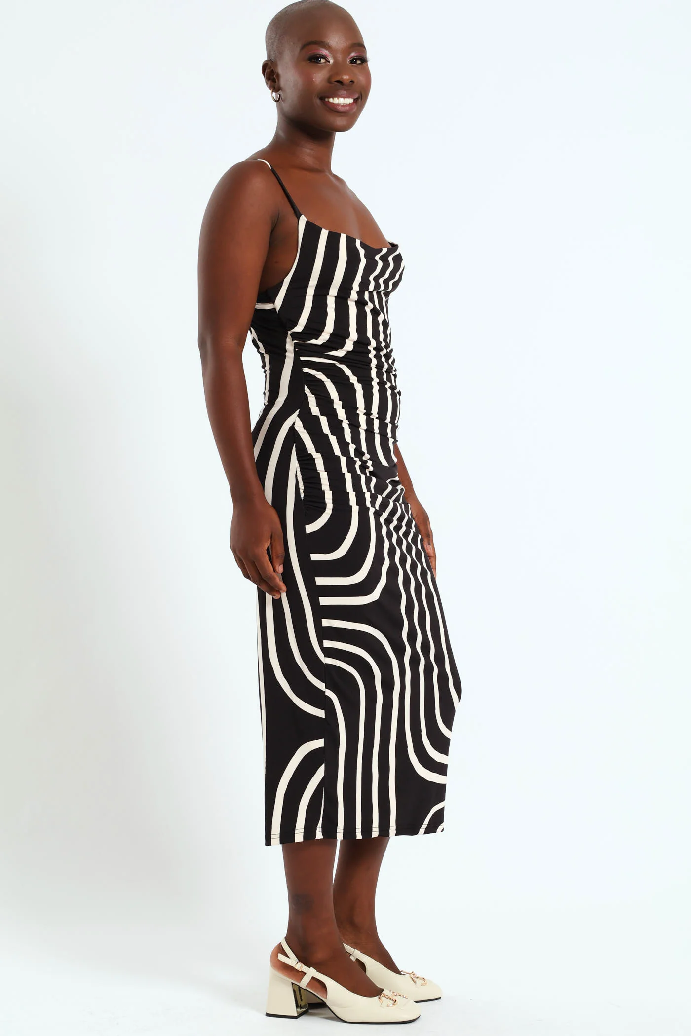 Draped Cowl Bungee Cord Strap Dress - Multi - Image 3