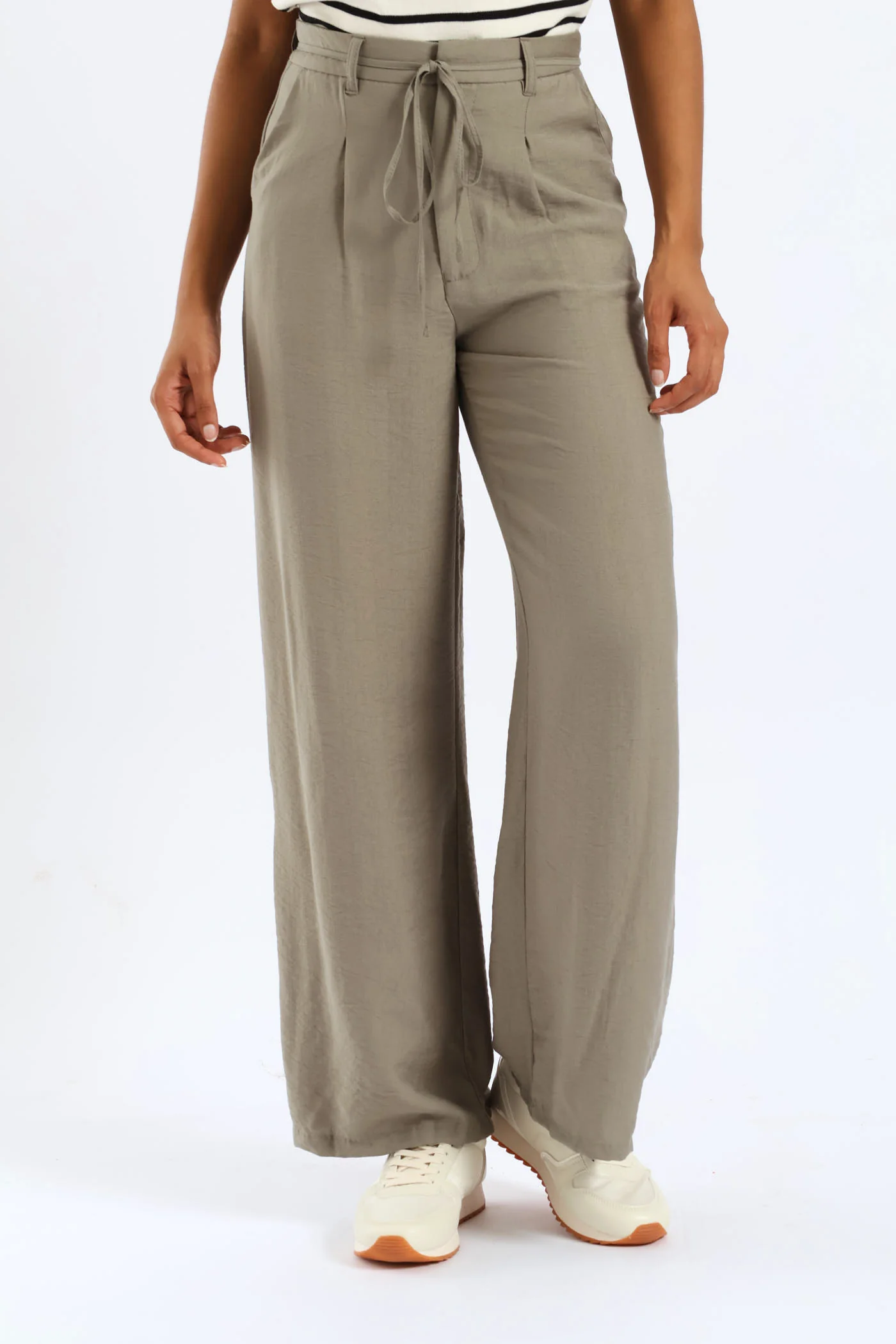 Drapey Self Tie Belt Pants - Fatigue