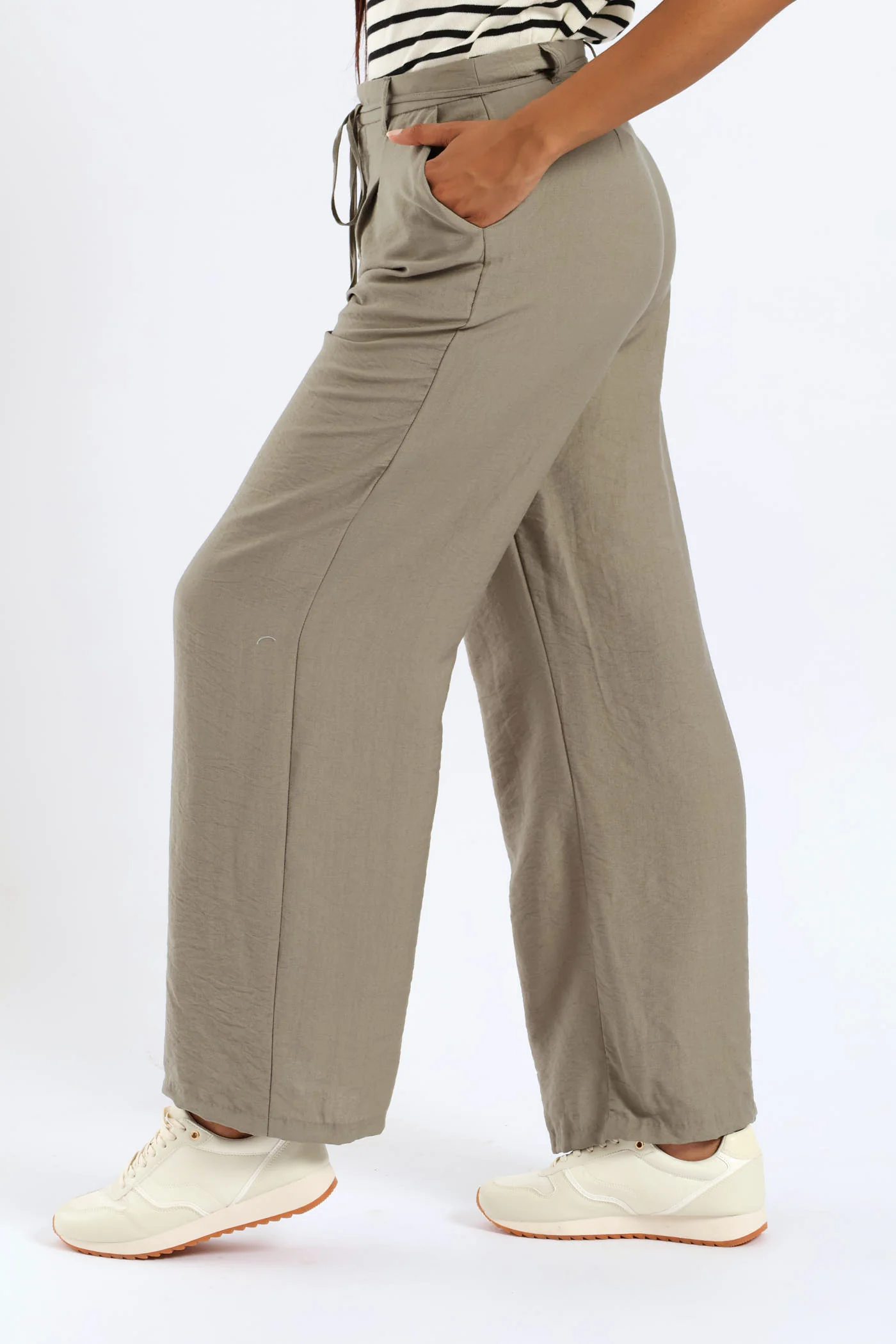 Drapey Self Tie Belt Pants - Fatigue - Image 3