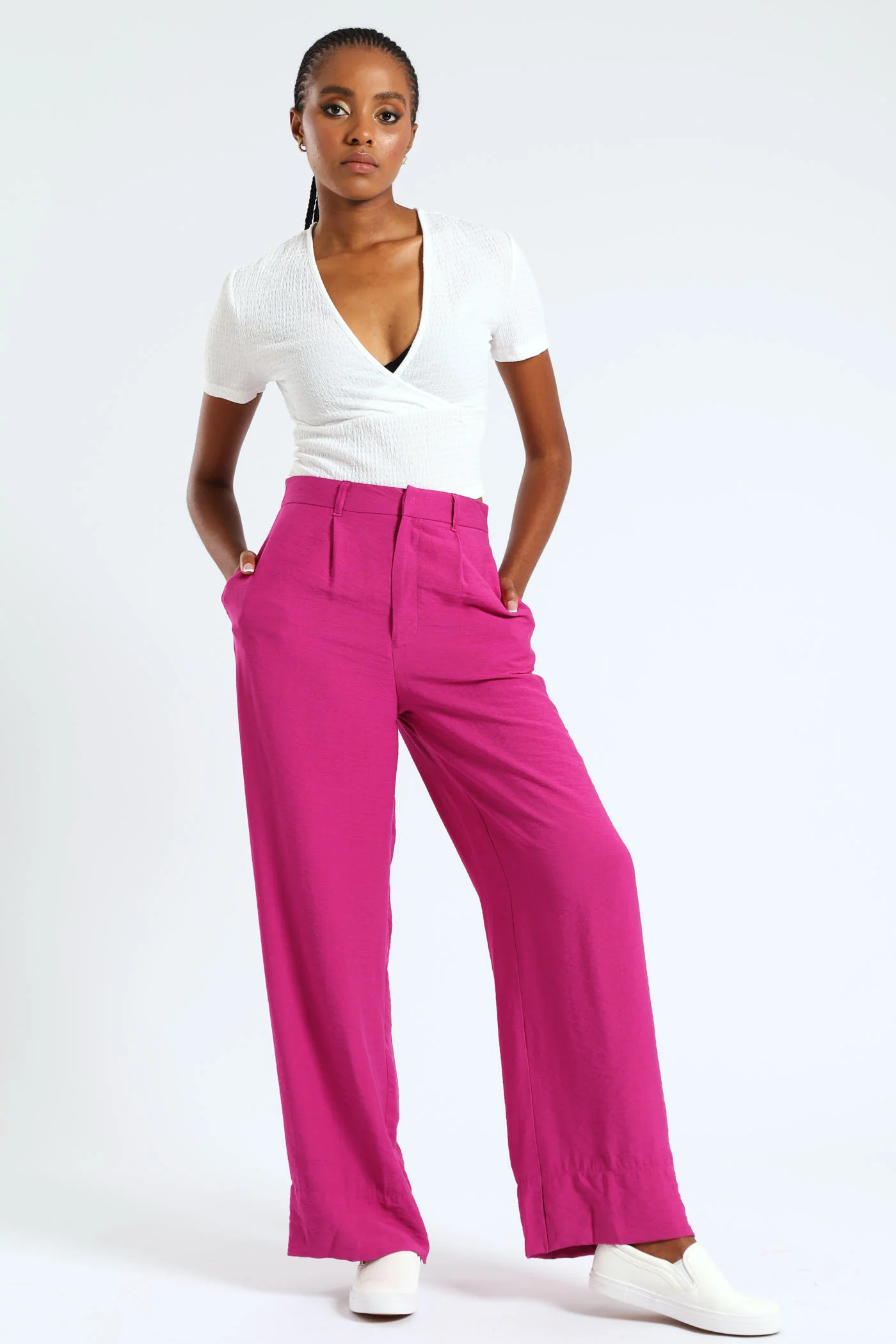 Drapey Woven Wideleg Pants - Magenta