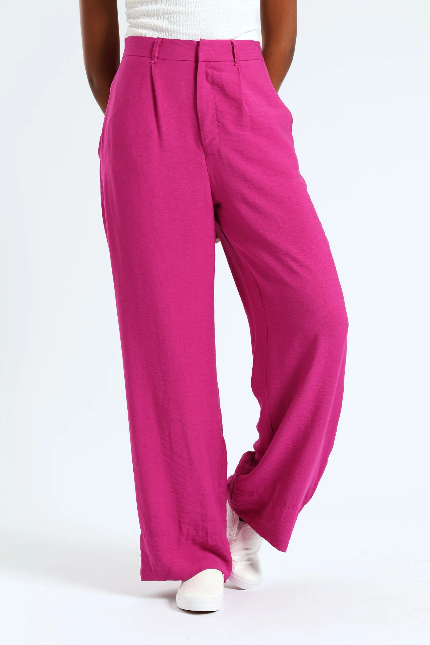 Drapey Woven Wideleg Pants - Magenta - Image 2