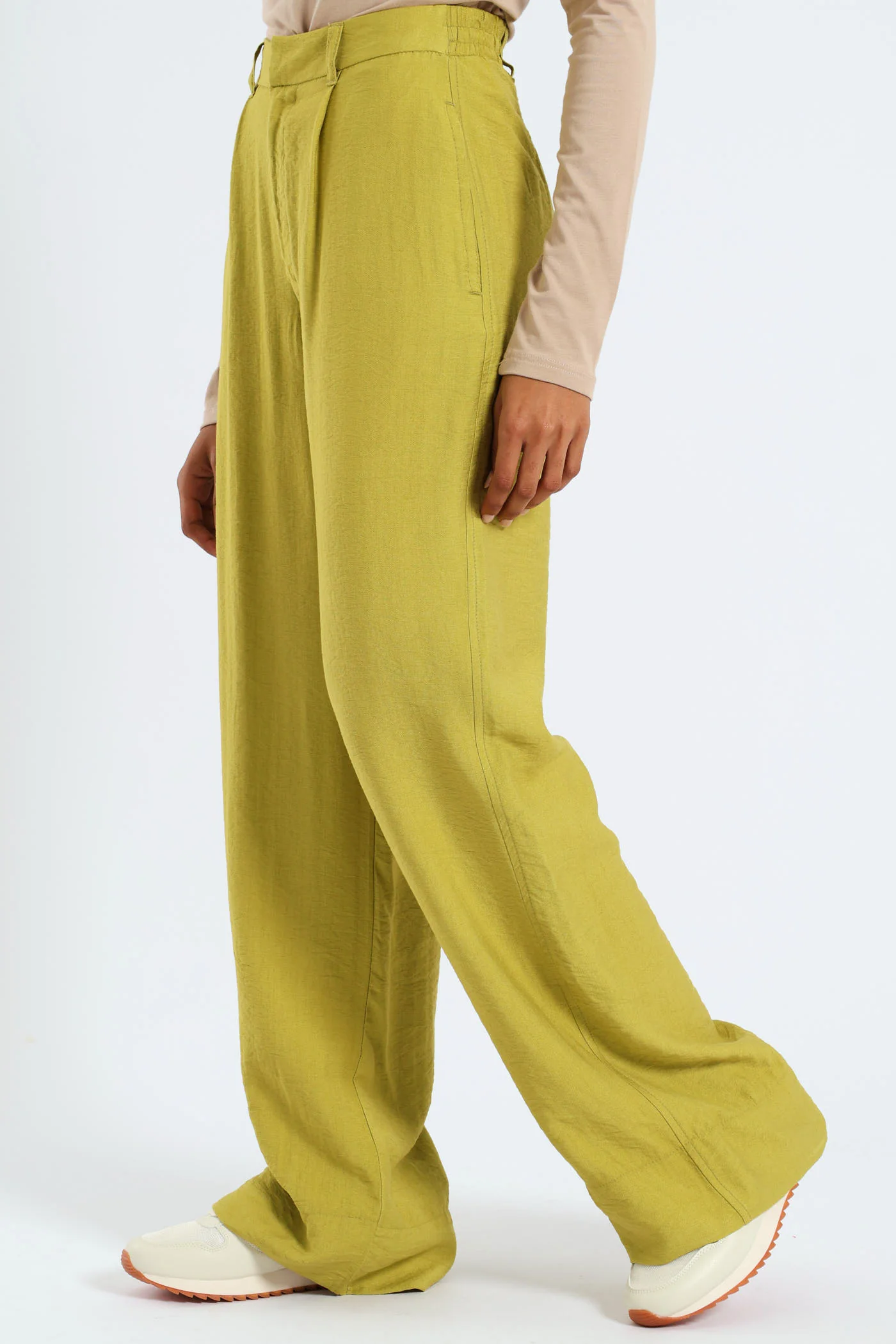 Drapey Woven Wideleg Pants - Chartreuse - Image 3