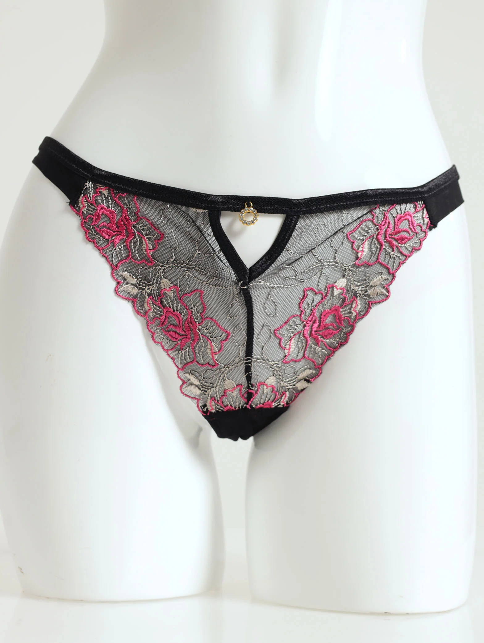 Duo-Tone Embroidery G-String - Black
