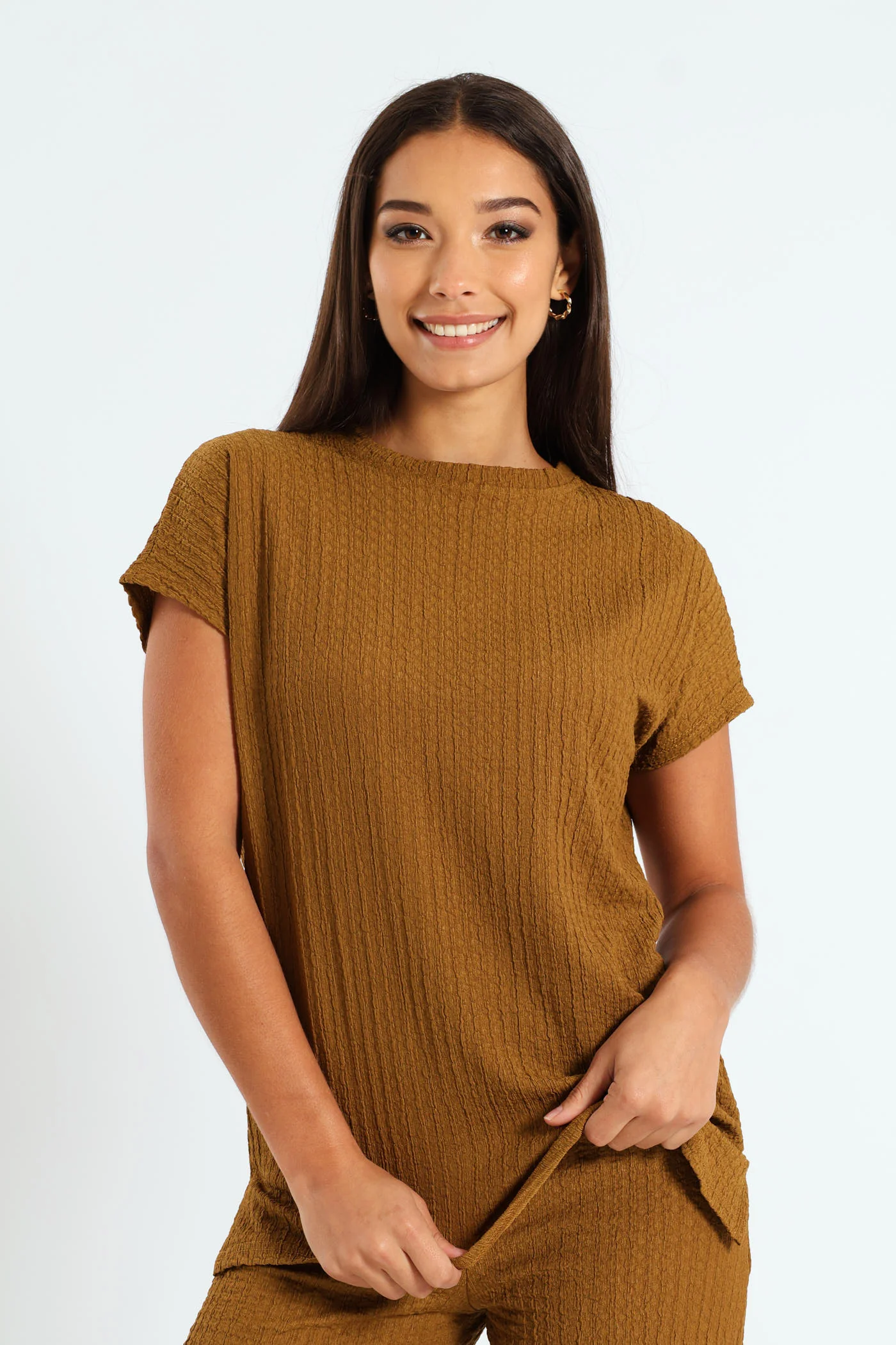 Easy Wear Textured Tee - Caramel - Image 2