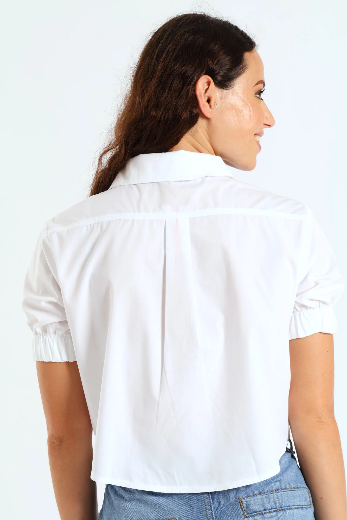 Elastic Sleeve Poplin Shirt - White - Image 4