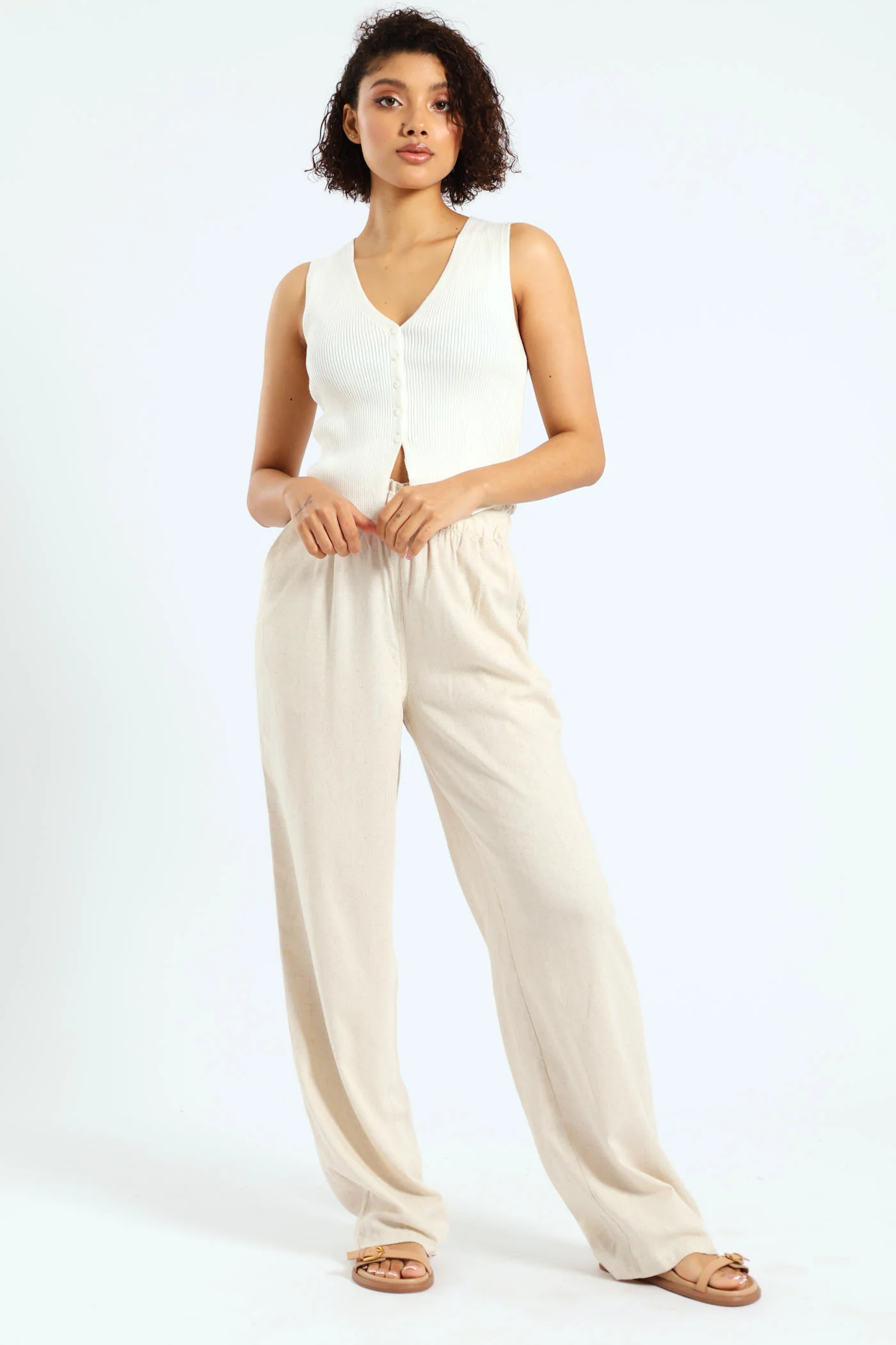 Elasticated Linen Pant - Oatmeal - Image 2