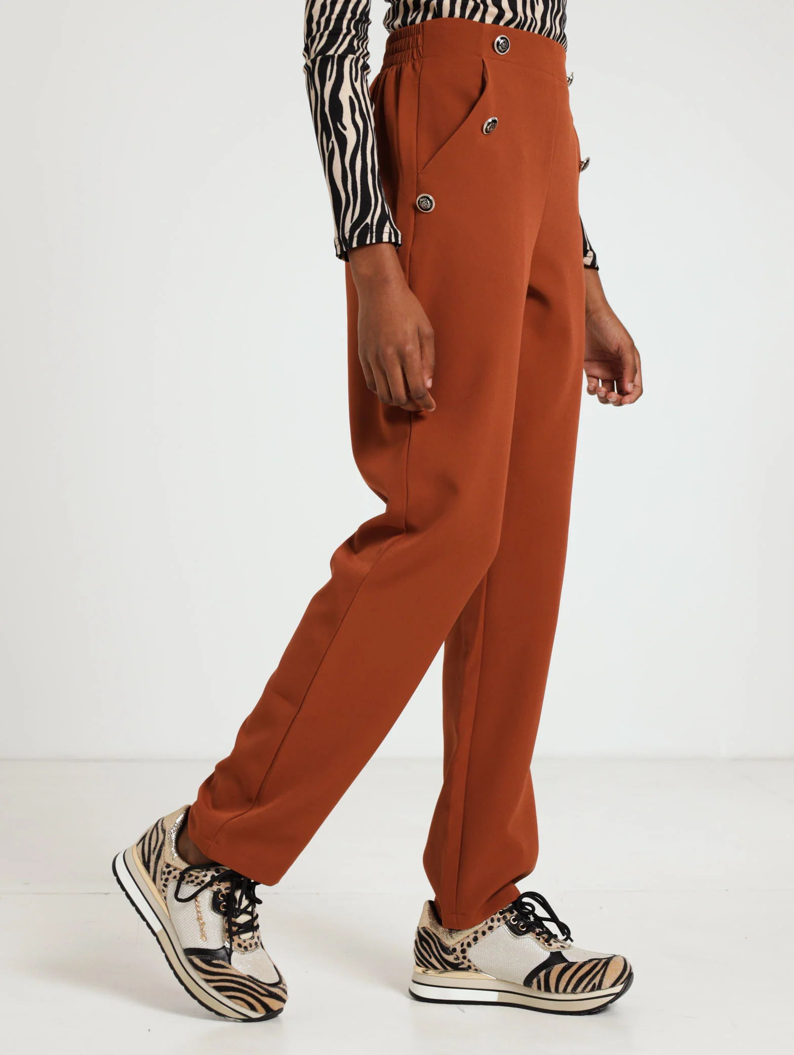 Elasticated Pants With Gold Buttons - Image 3