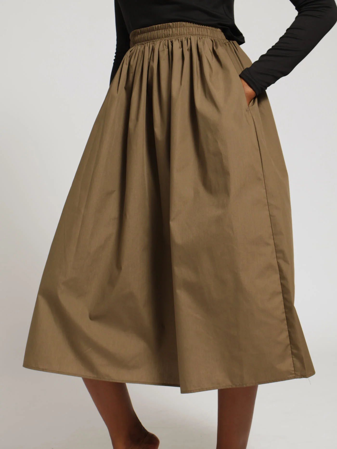 Elasticated Poplin Midi Skirt - Fatigue - Image 2