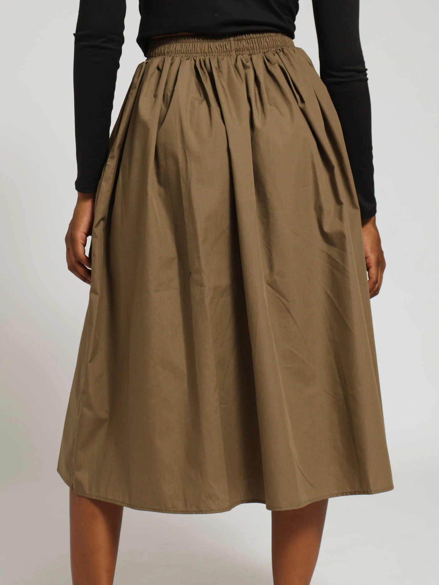 Elasticated Poplin Midi Skirt - Fatigue - Image 3