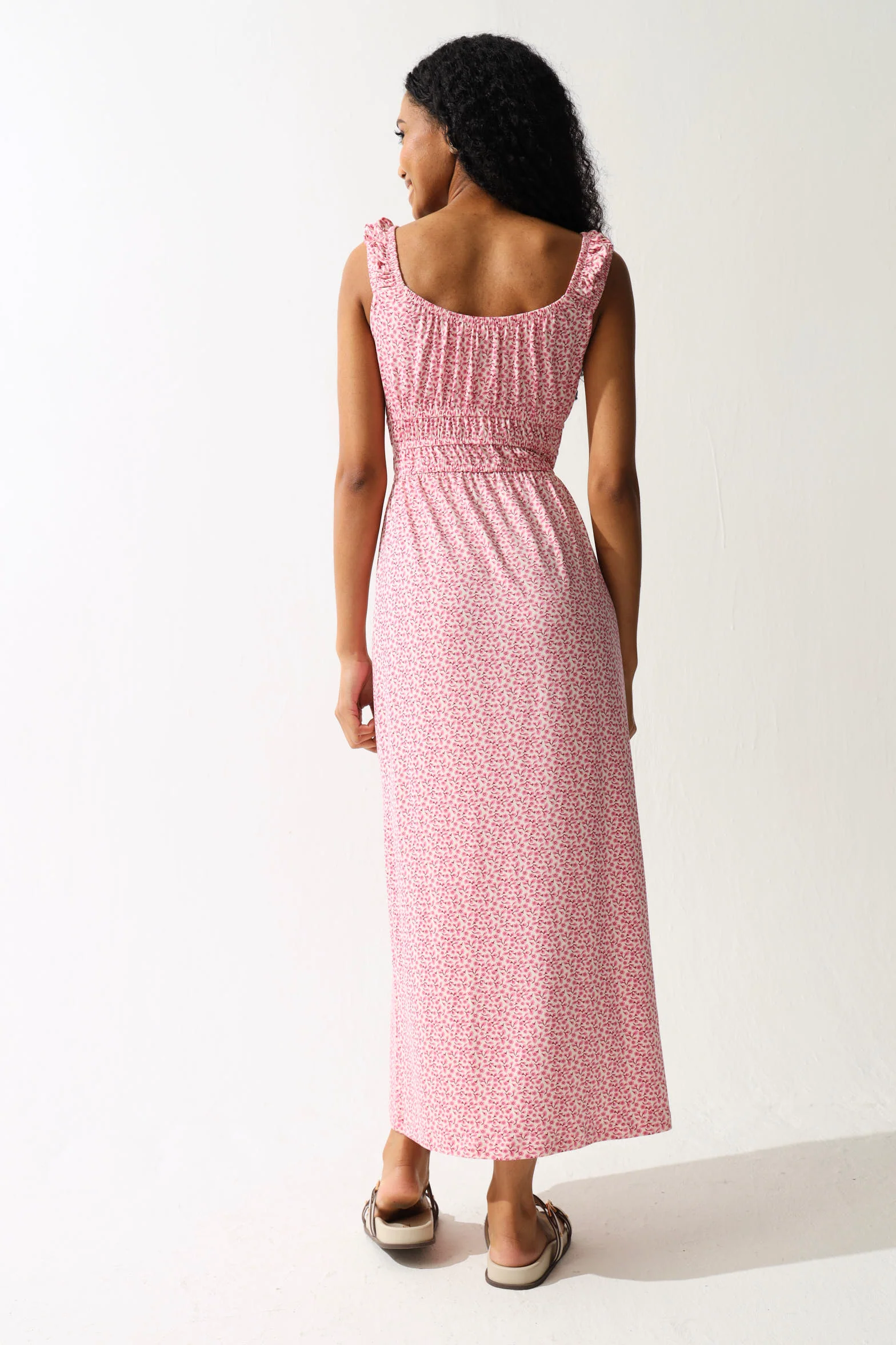 Elasticated Printed Floral Midi Dress - Multi - Image 4