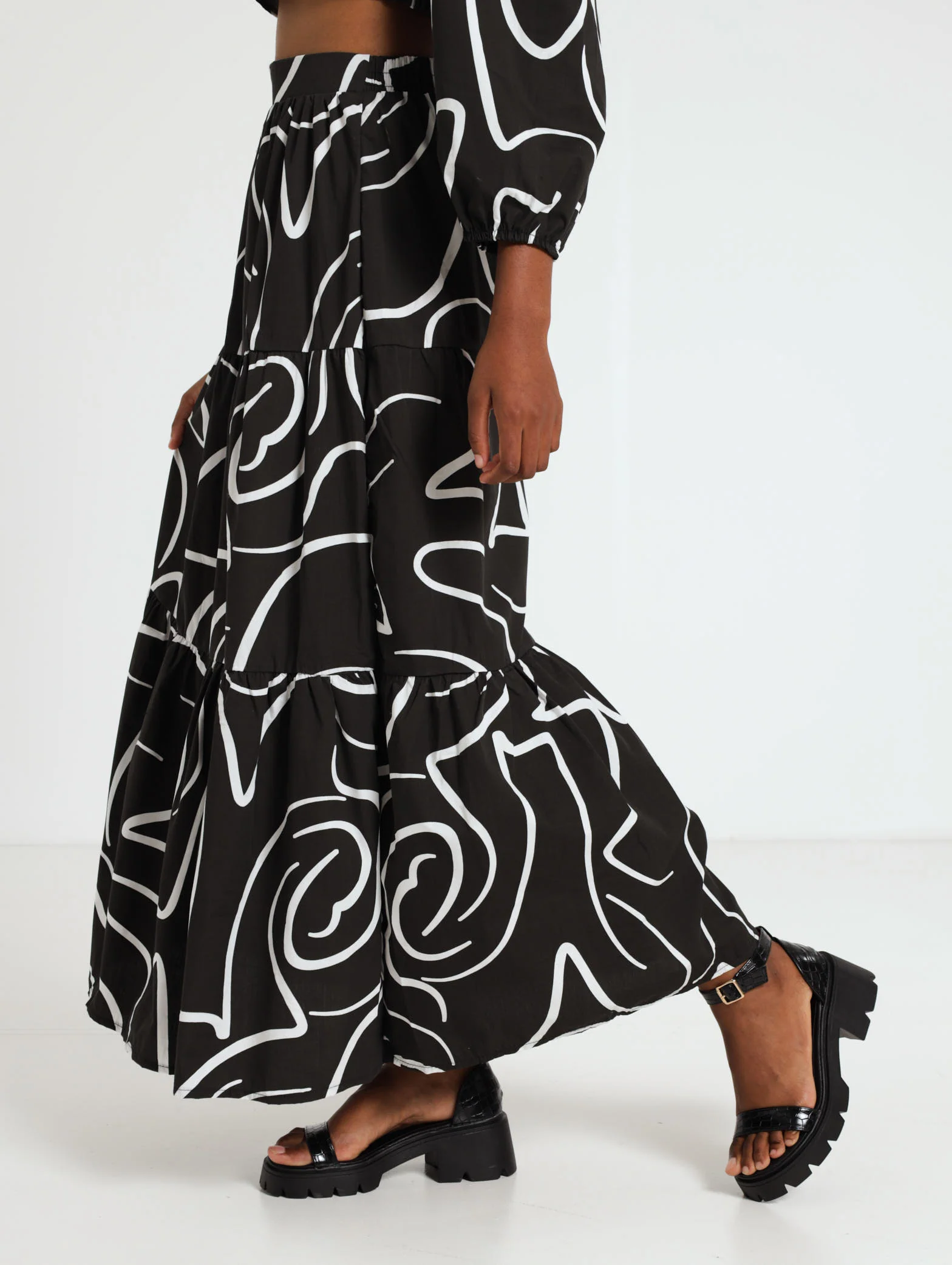 Elasticated Tiered Swirl Print Poplin Skirt - Image 2