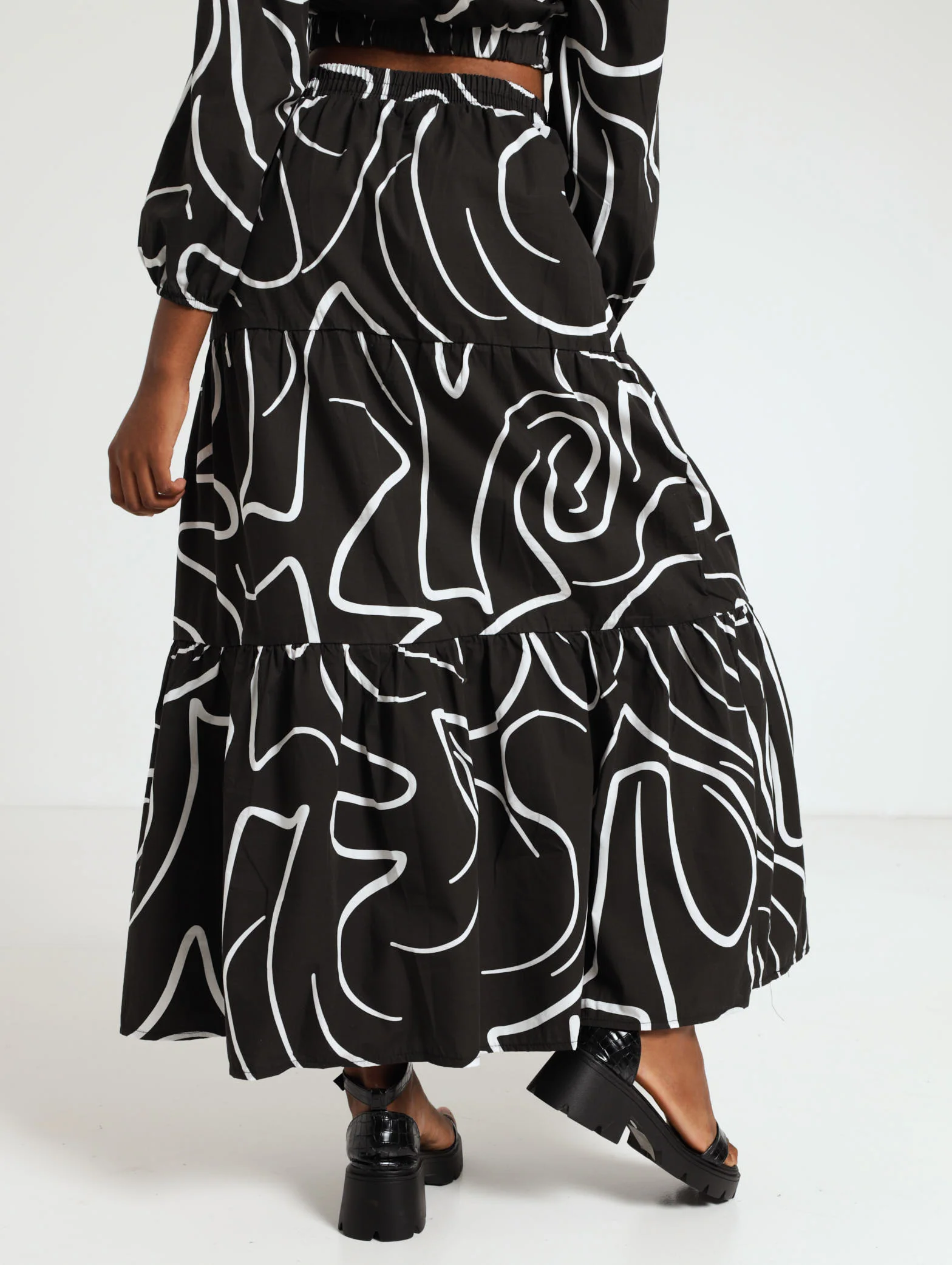 Elasticated Tiered Swirl Print Poplin Skirt - Image 3