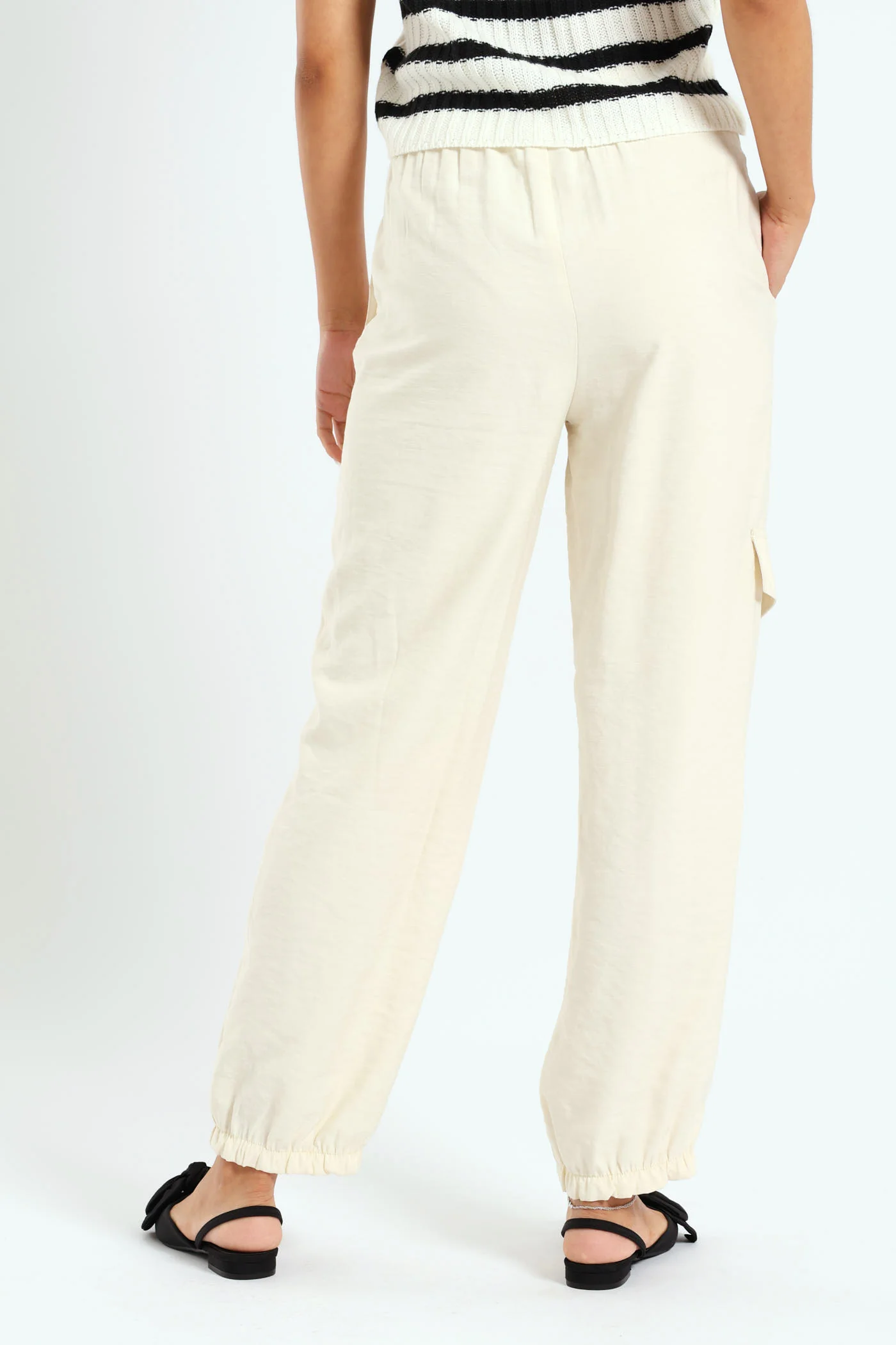 Elasticated Twill Cargo Pants - Cream - Image 4
