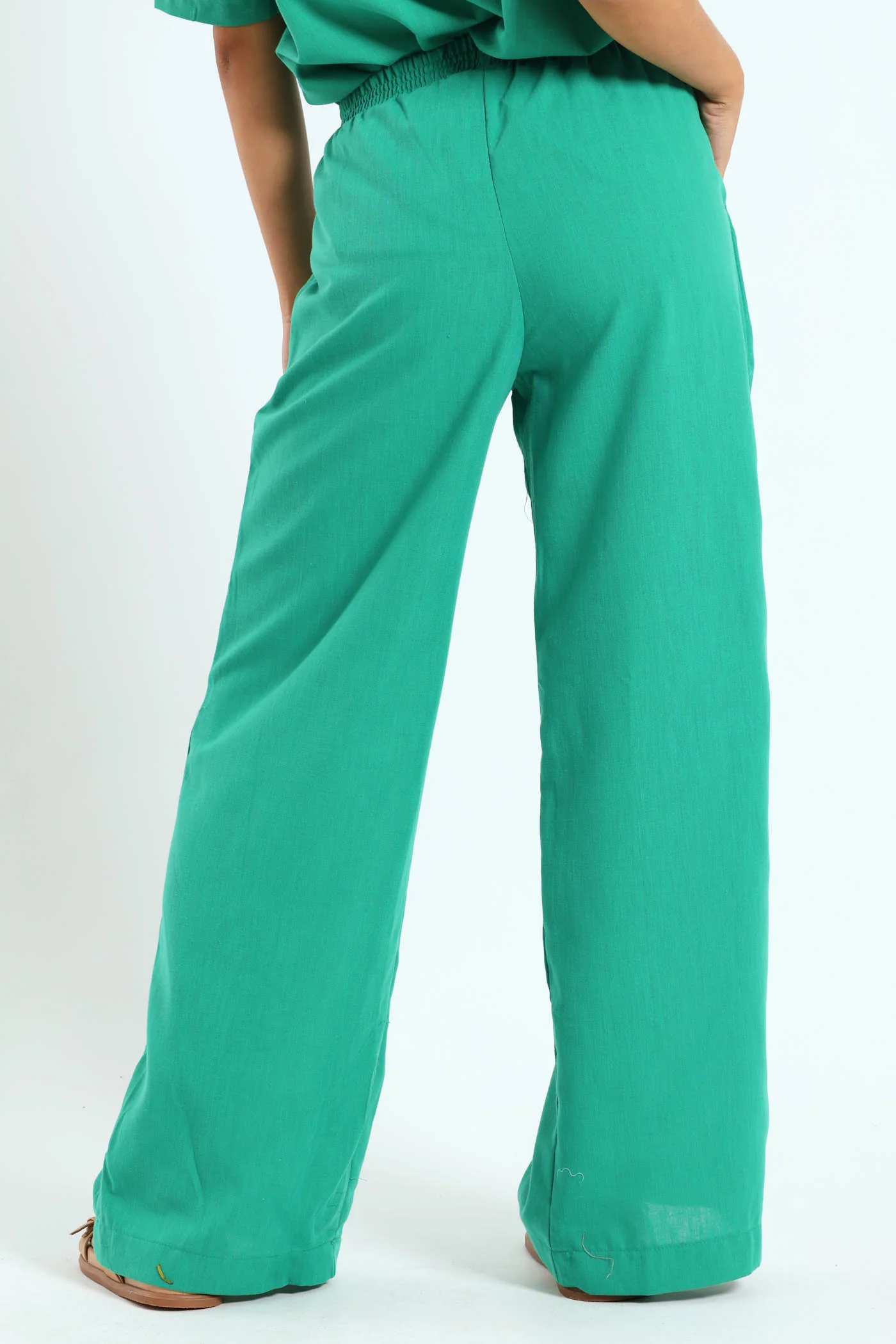 Elasticated Waist Green Linen Pants - Green - Image 4