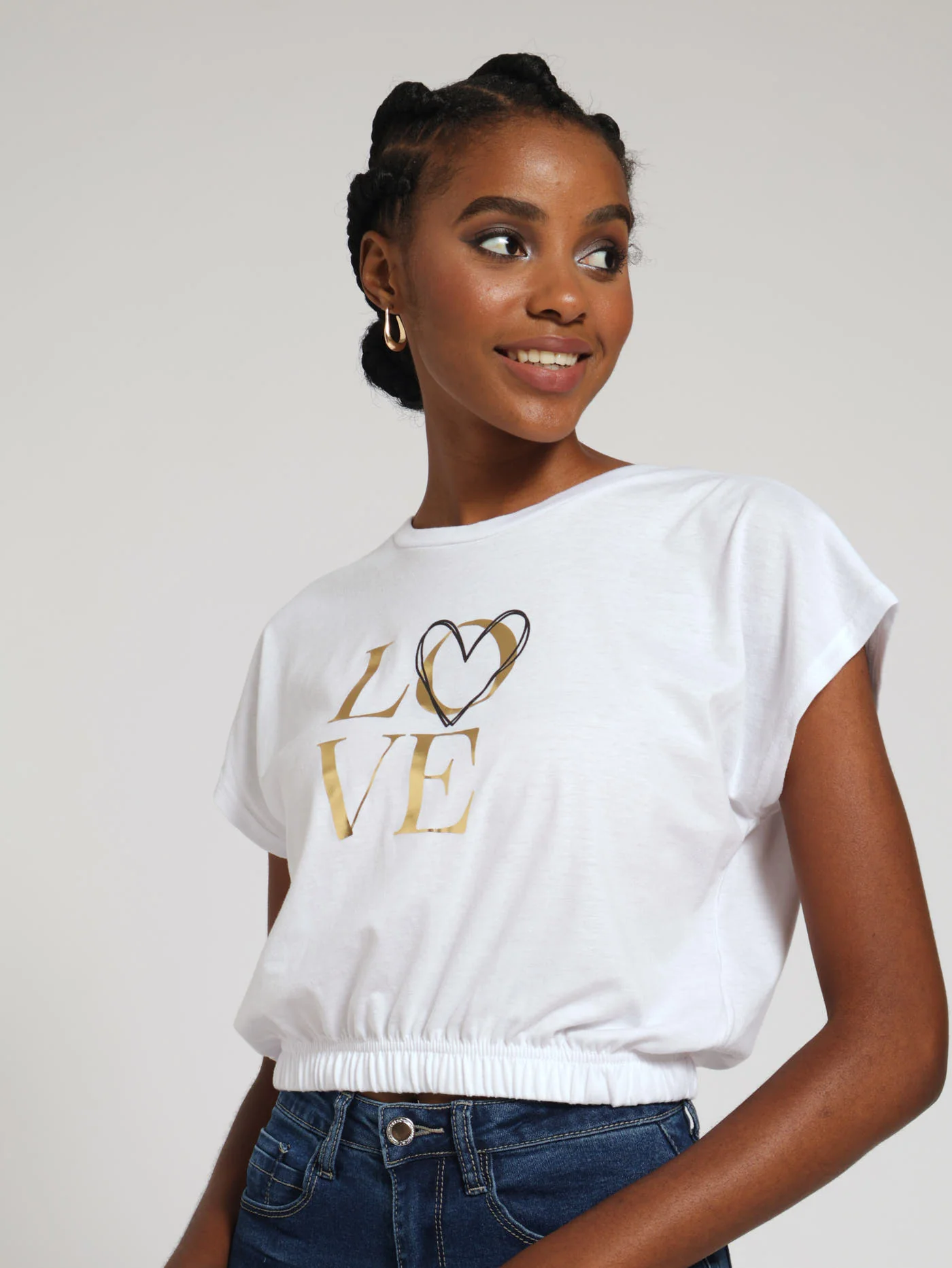 Elasticated Waist Love Icon Top - White - Image 2