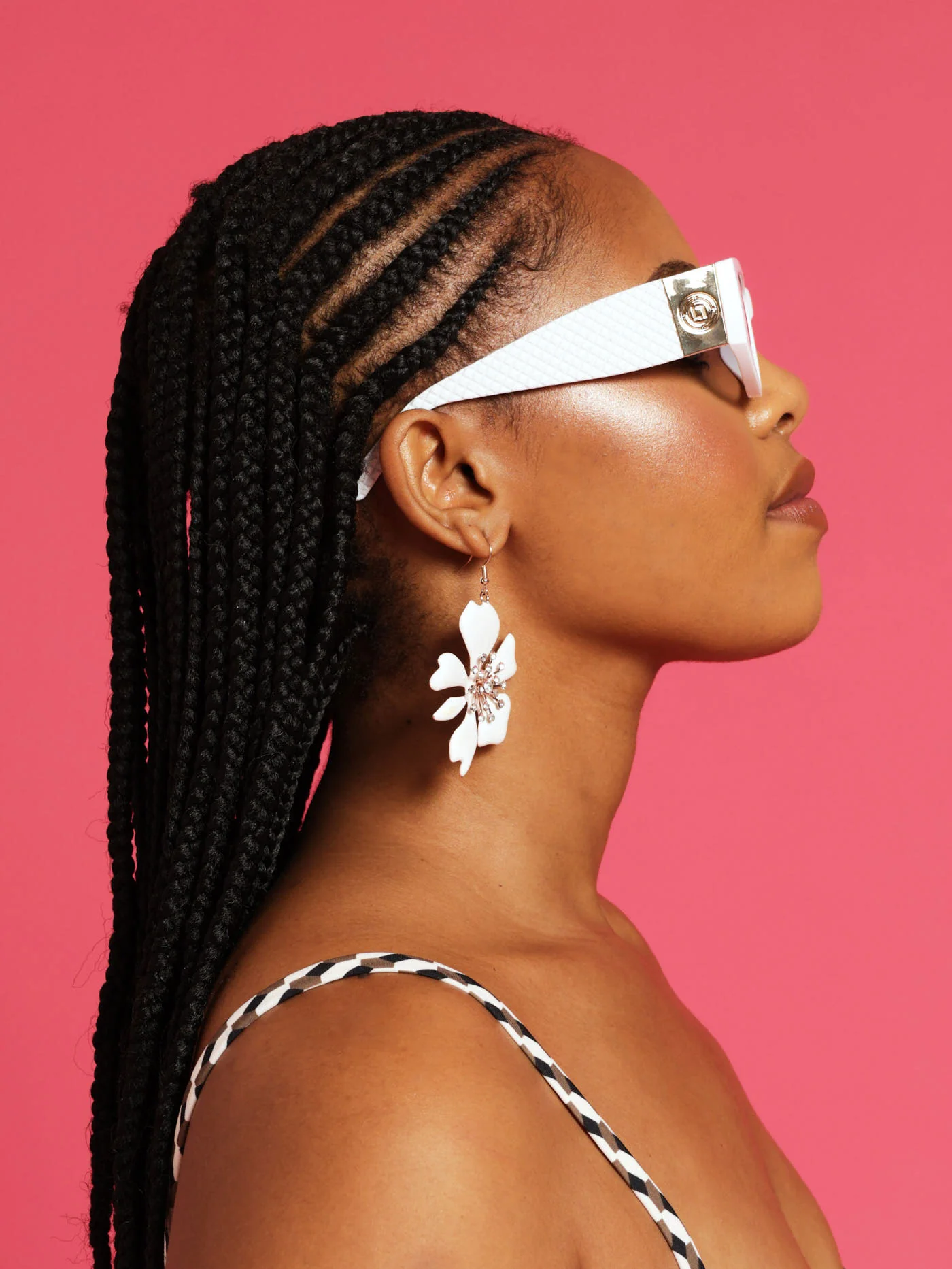 Elongated Embossed Metal Trim Sunglasses - White - Image 2