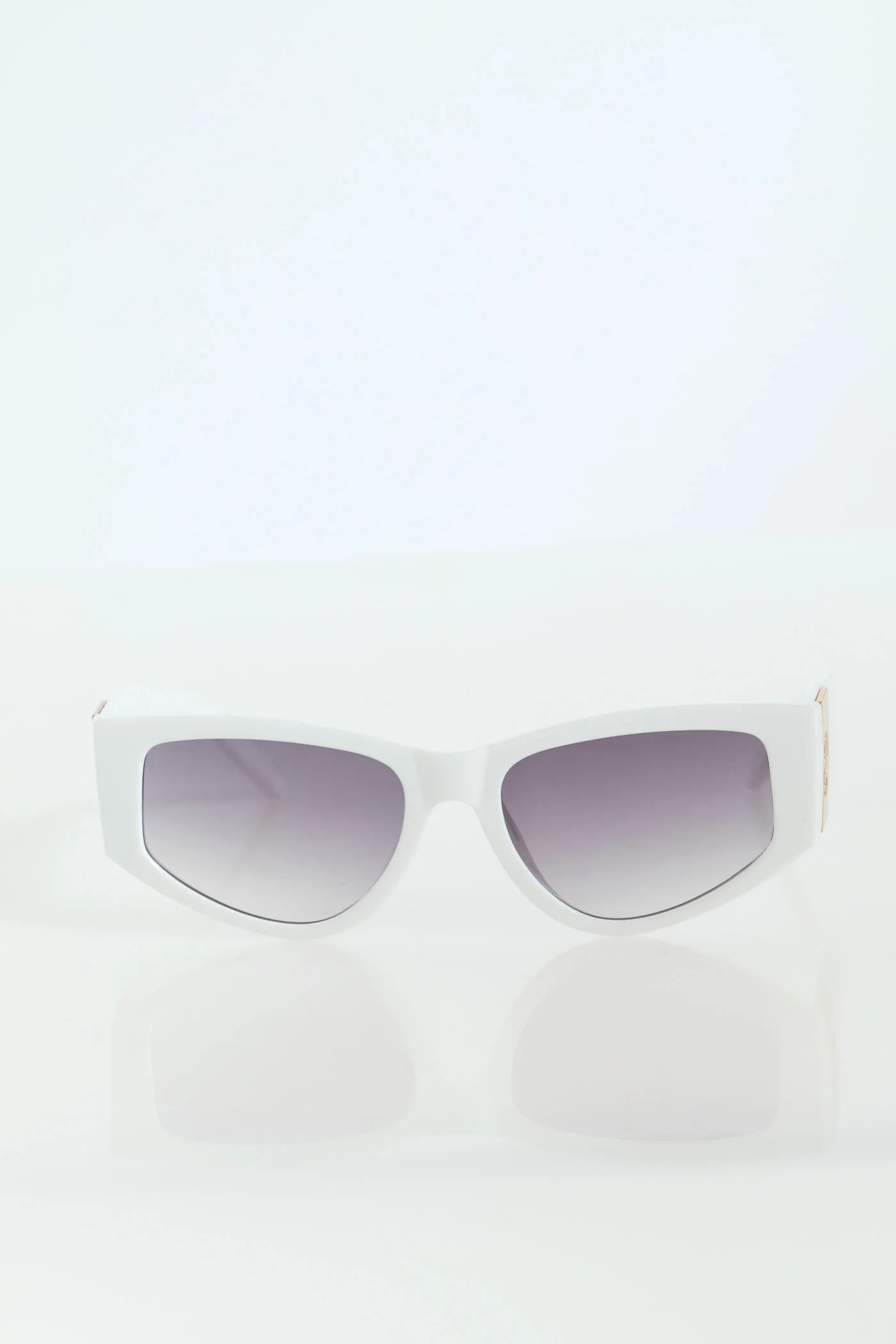 Elongated Embossed Metal Trim Sunglasses - White - Image 3