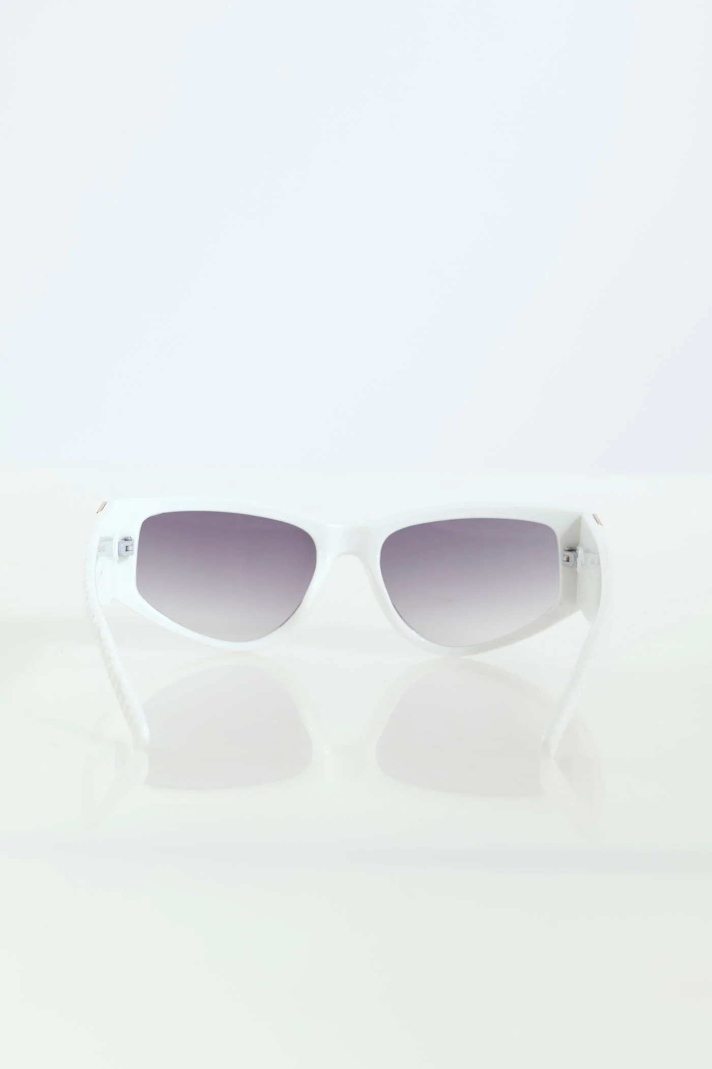 Elongated Embossed Metal Trim Sunglasses - White - Image 5