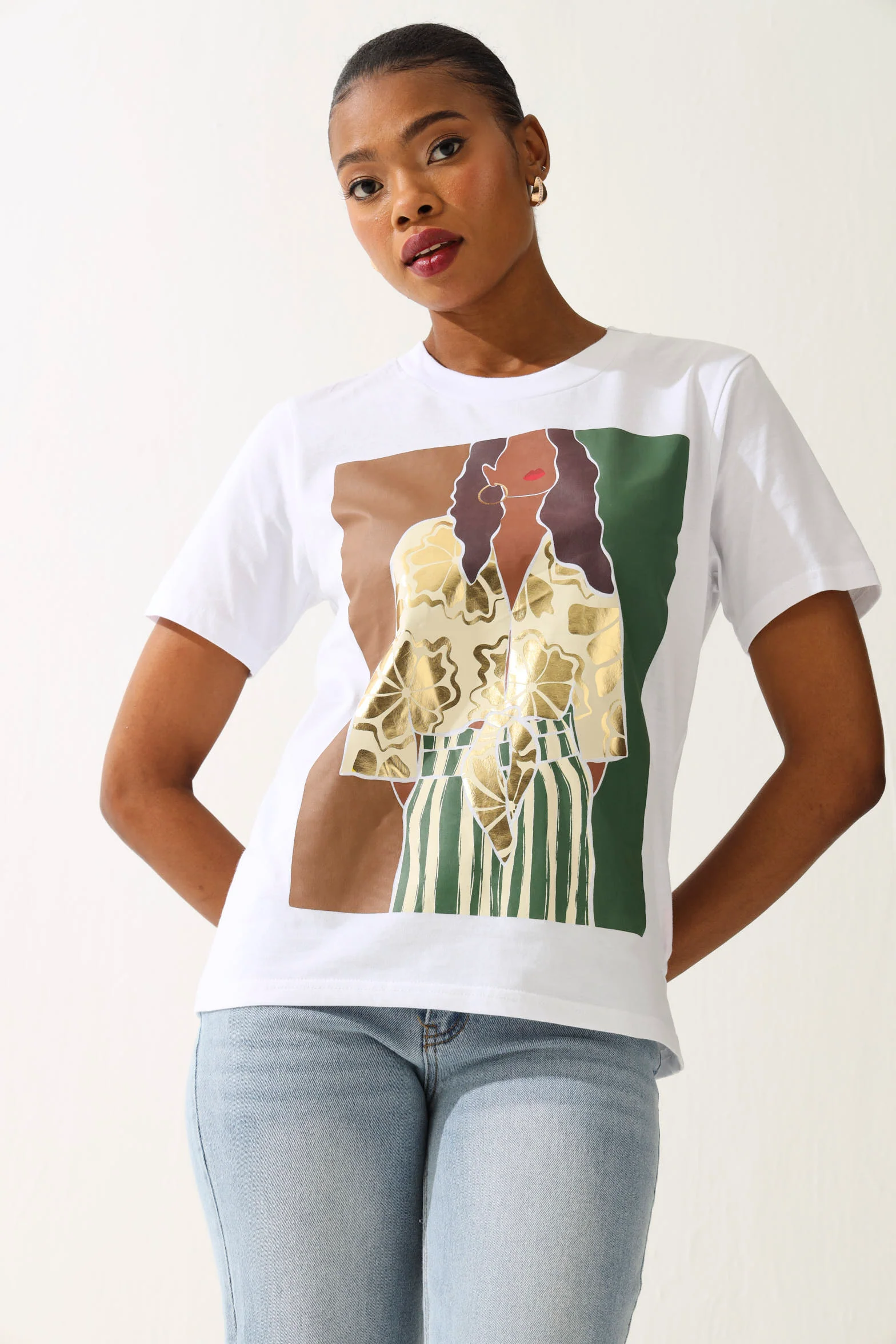 Embellished Lady Screen Tee - White - Image 2