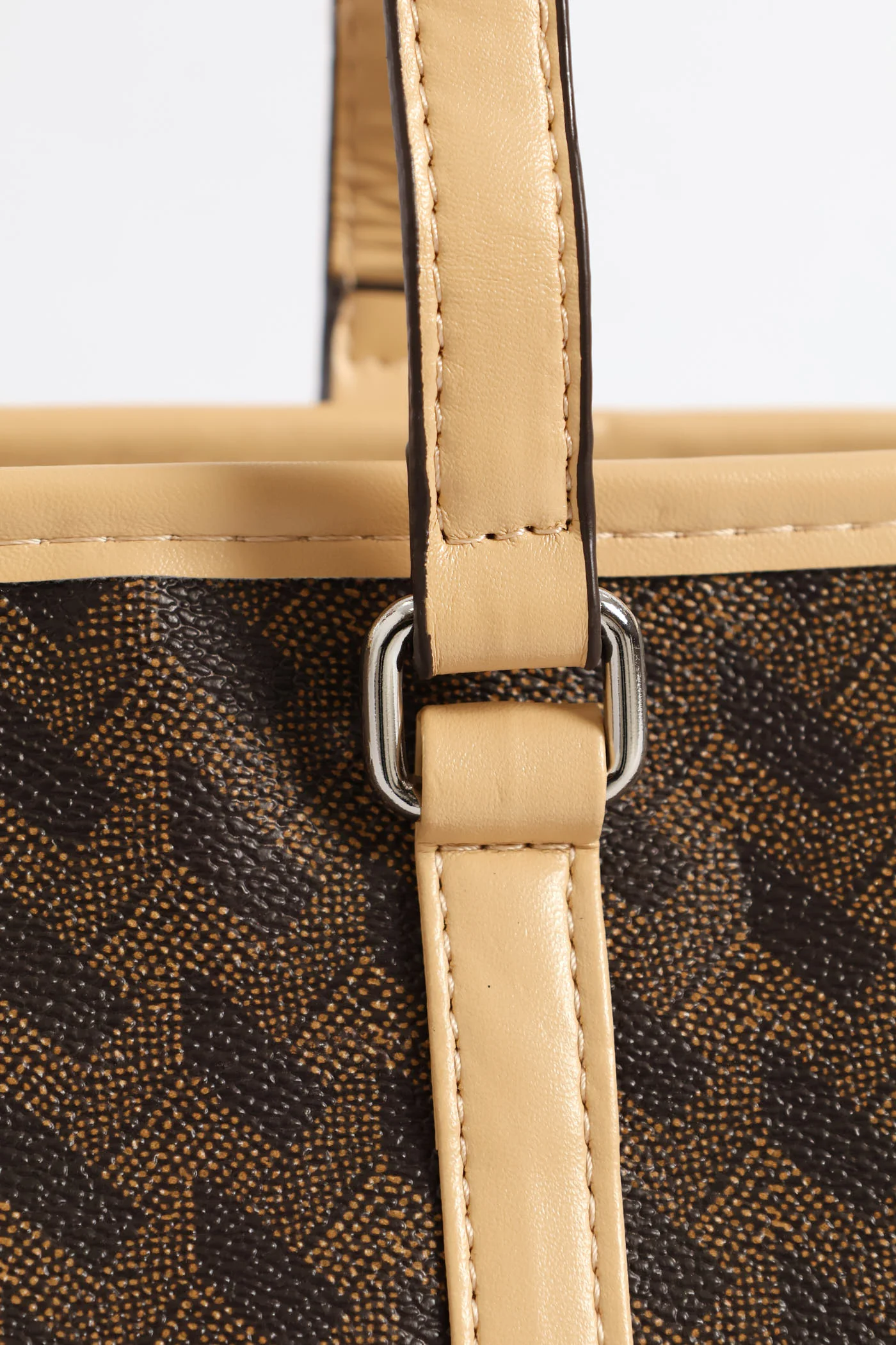 Embossed Additional Pouch Shopper Bag - Brown - Image 4
