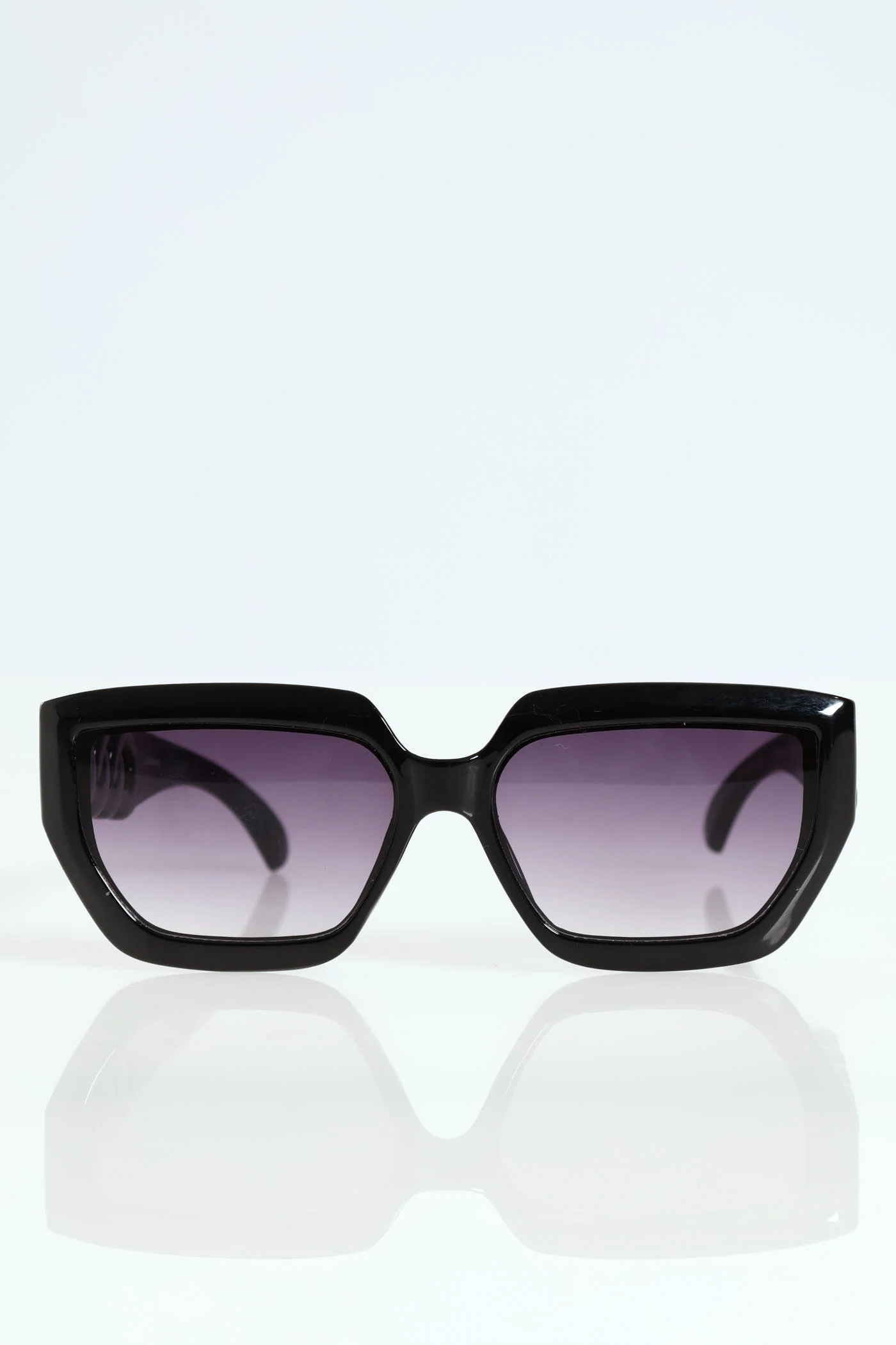 Embossed Chain Detail Temple Sunglasses - Black - Image 4