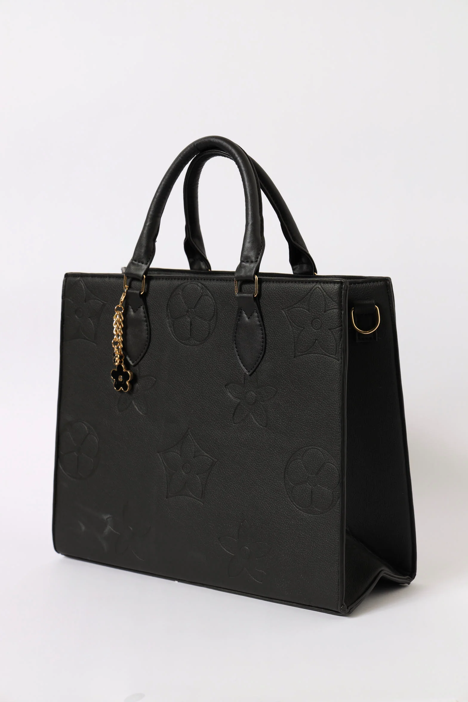 Embossed Charm Detail Tote Bag - Black - Image 2