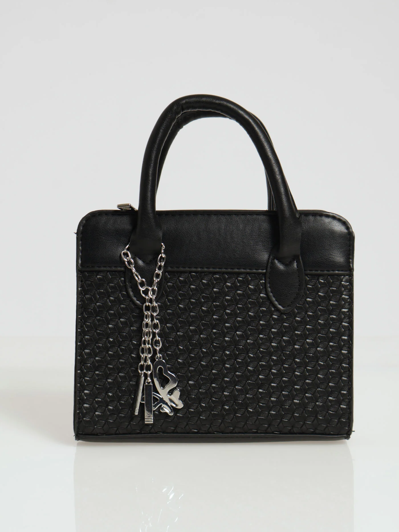 Embossed Charm Detail Tote Bag - Black - Image 6