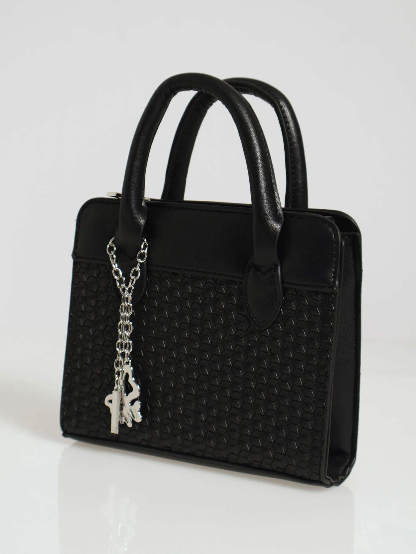 Embossed Charm Detail Tote Bag - Black - Image 7