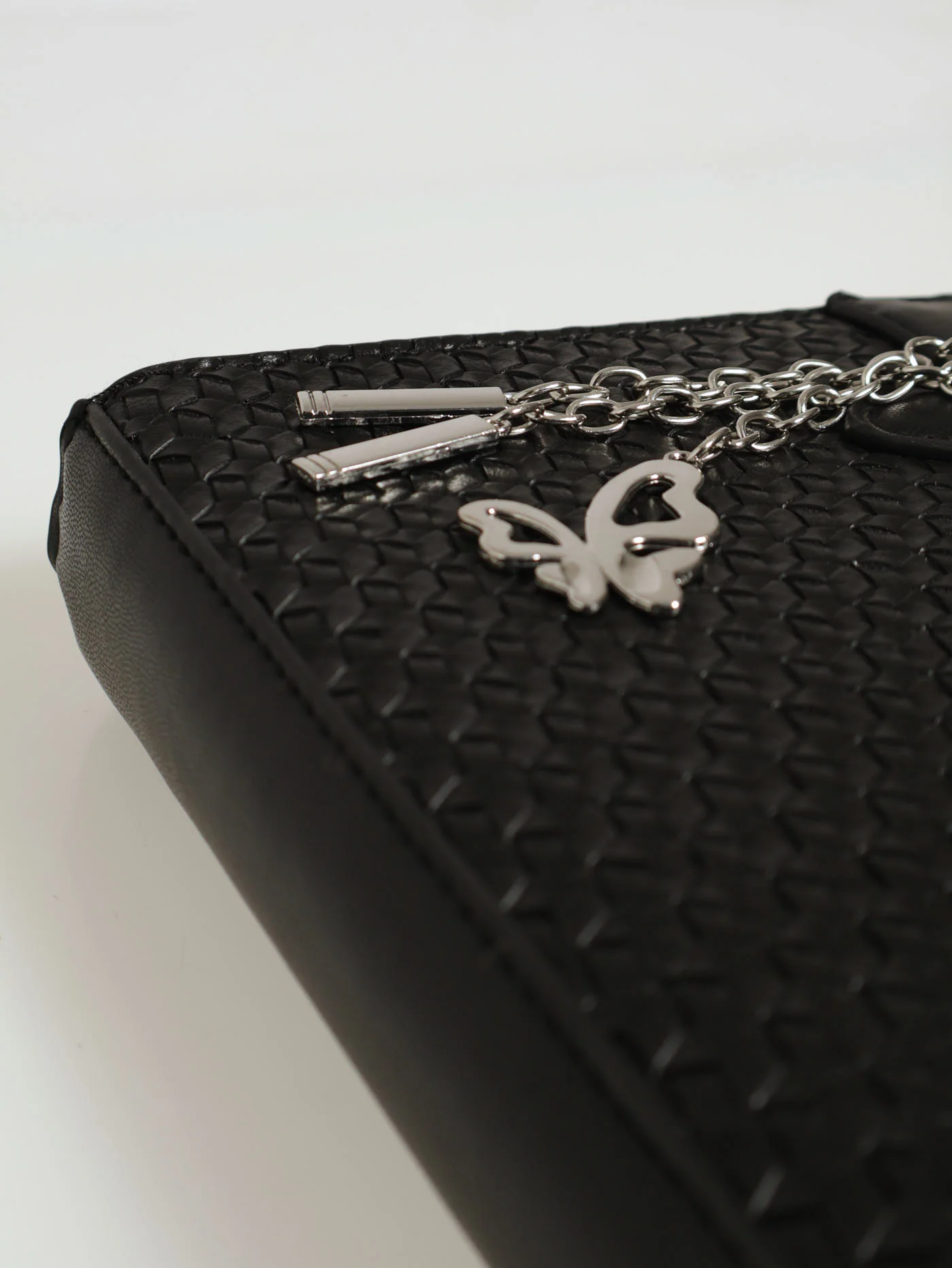 Embossed Charm Detail Tote Bag - Black - Image 9