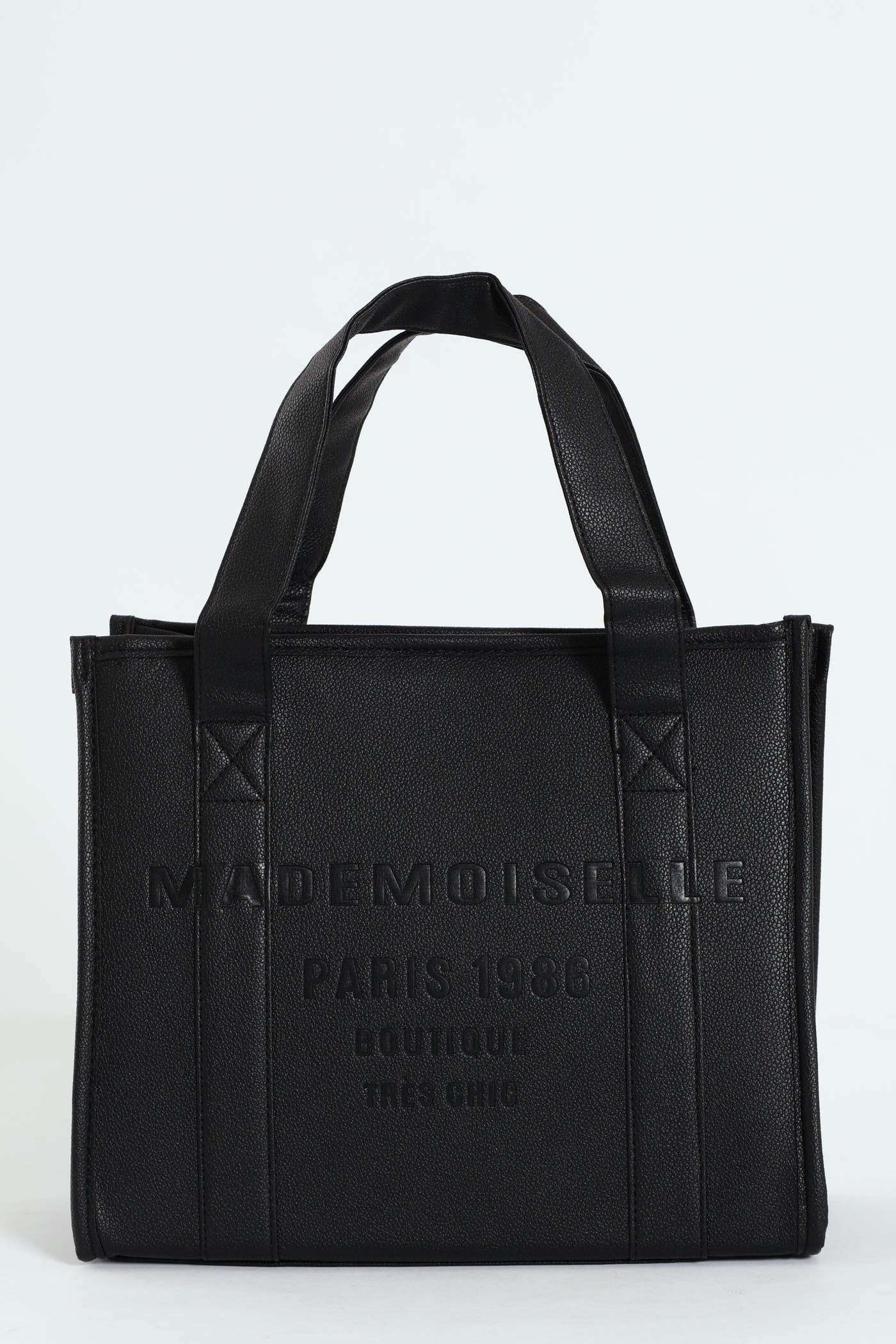 Embossed Everyday Tote Bag With Canvas Strap - Black