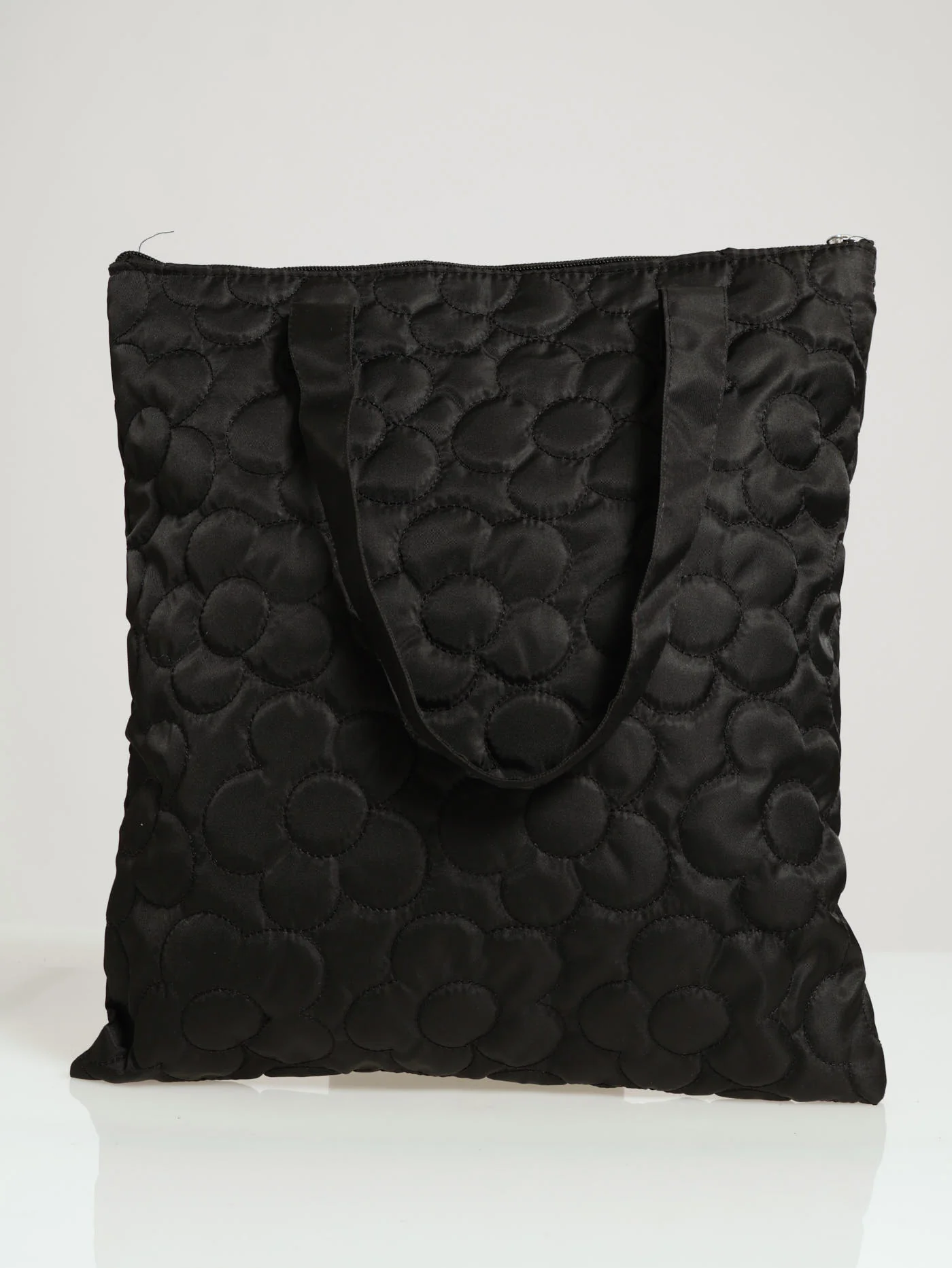 Embossed Flower Shopper Bag - Black