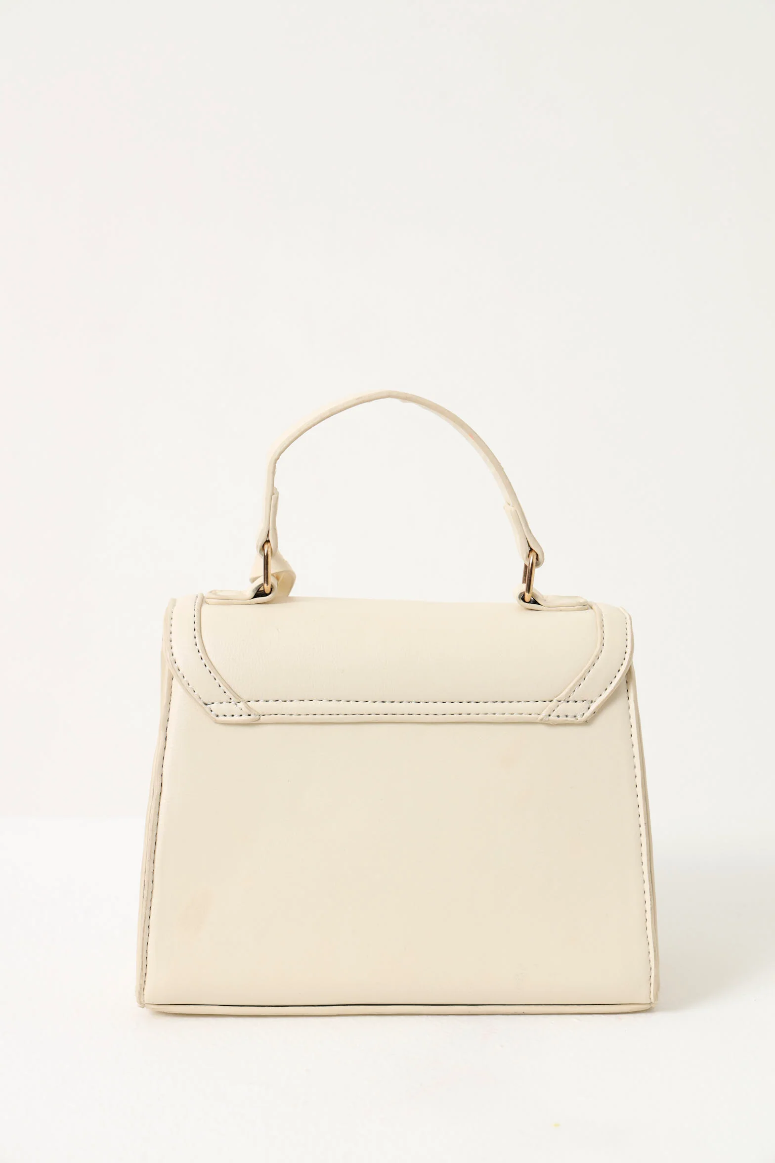 Embossed Logo Tab Charm Metal Clasp Satchel Bag -  Cream - Image 5