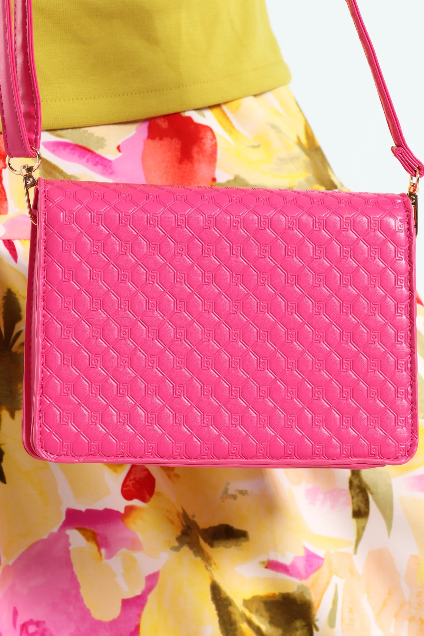 Embossed Metal Trim Satchel Bag - Pink - Image 4