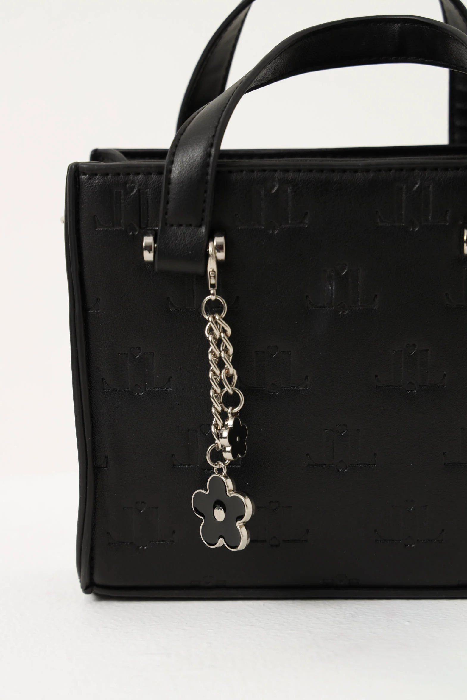 Embossed Monogram Charm Tote Bag - Black - Image 4