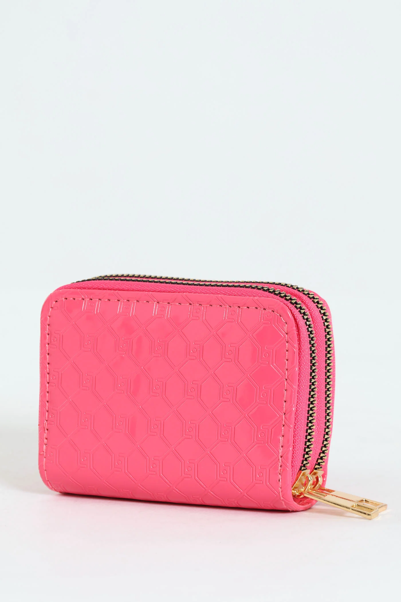 Embossed Monogram Double Zip Wallet - Pink