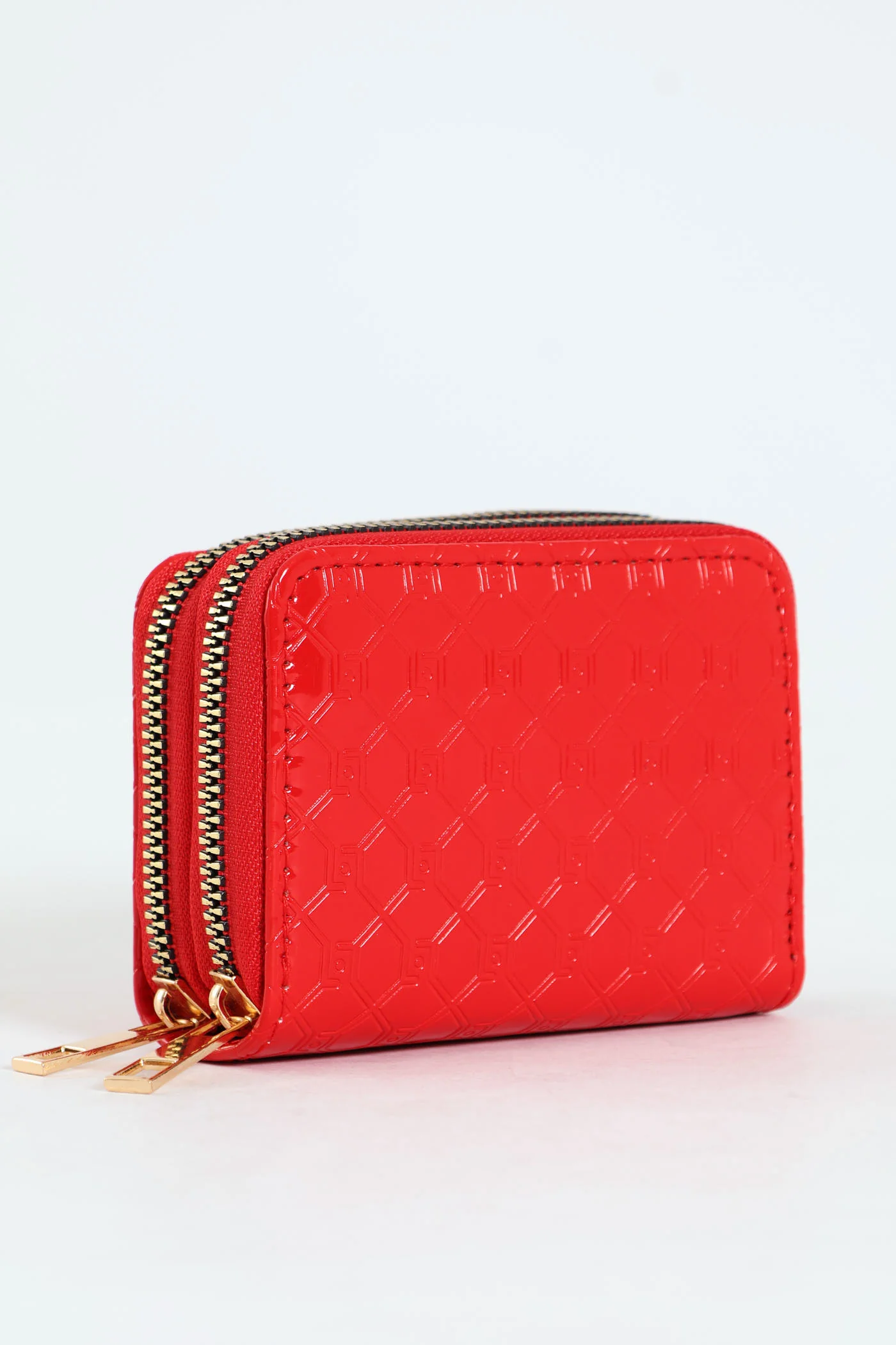 Embossed Monogram Double Zip Wallet - Red