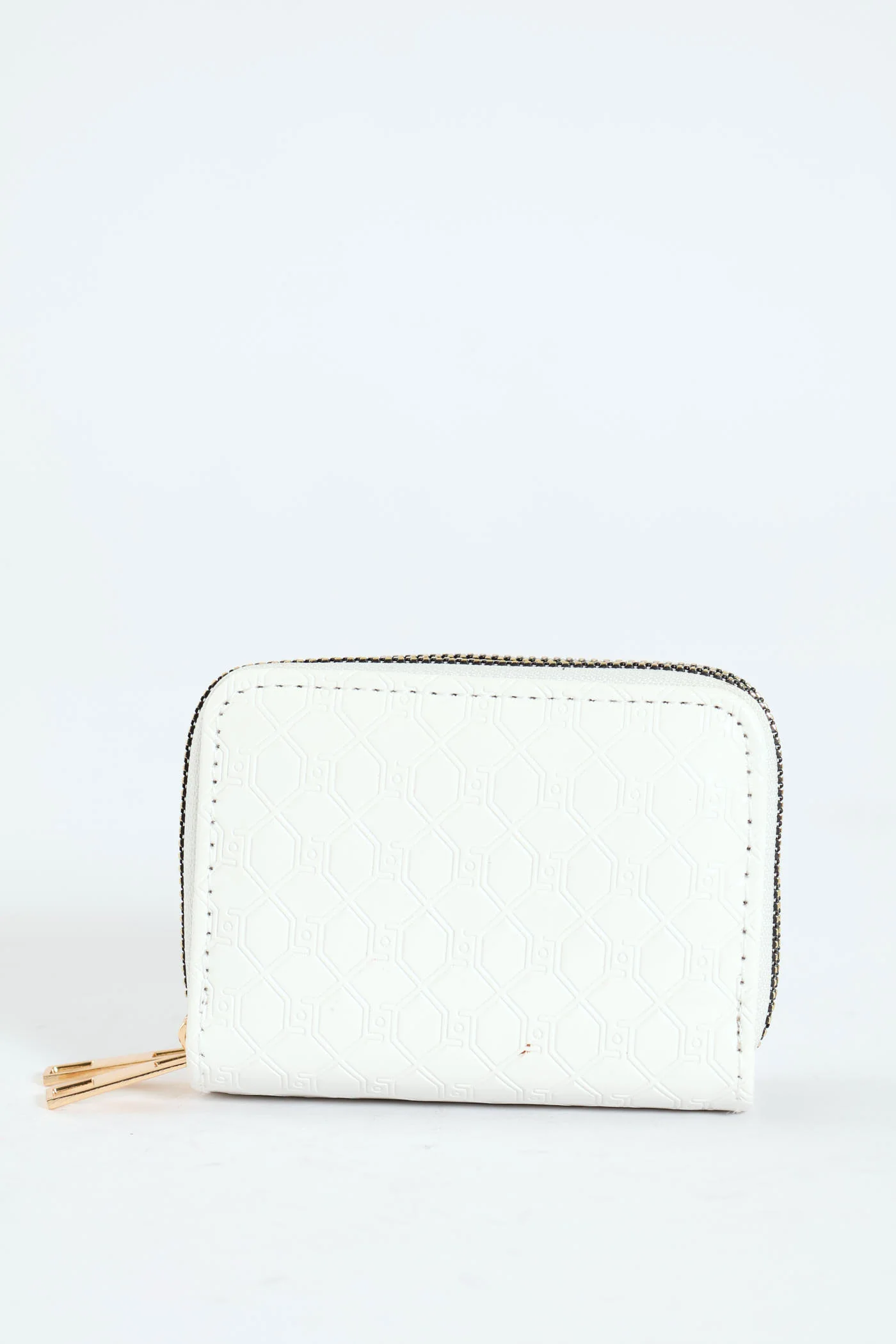 Embossed Monogram Double Zip Wallet - White