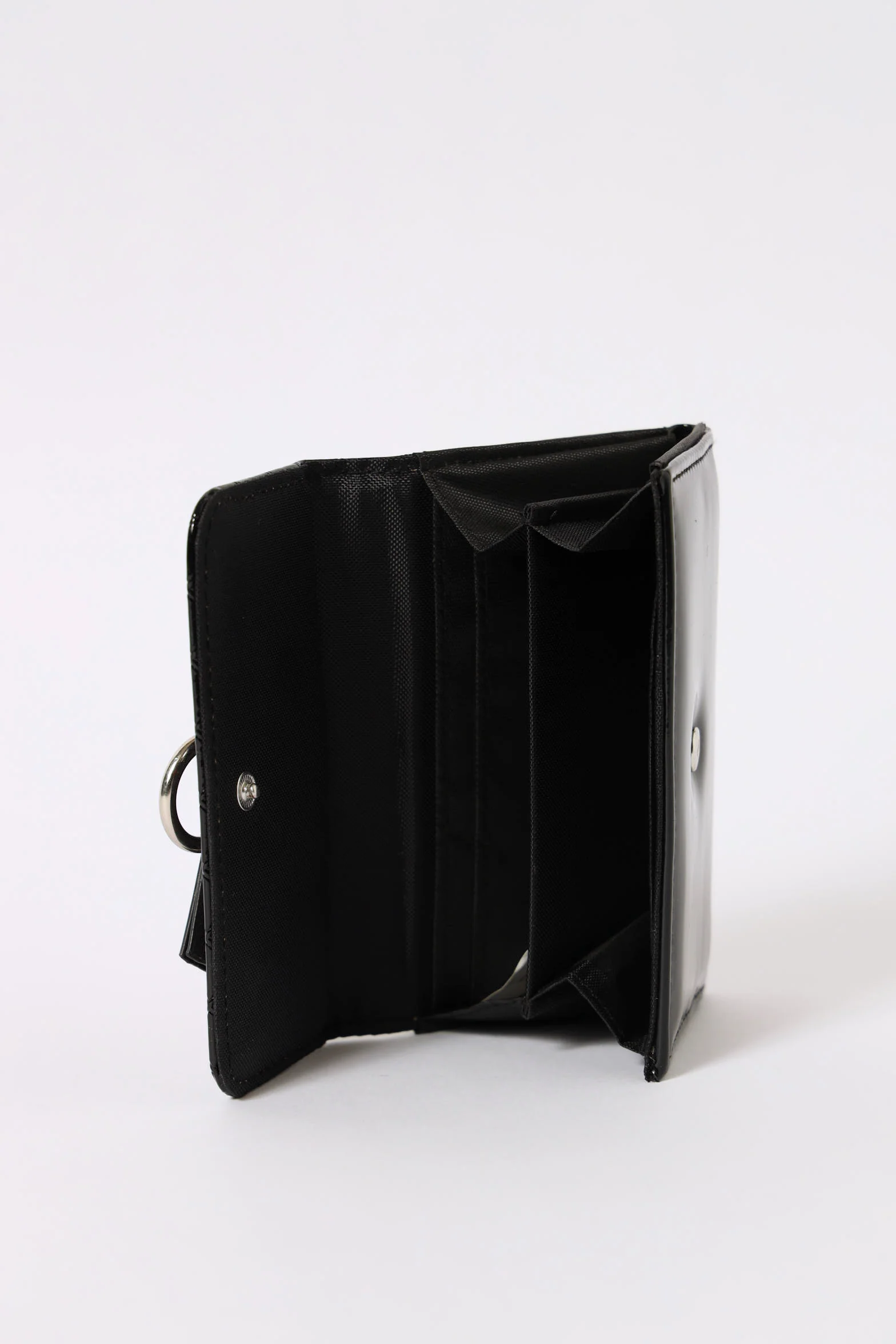 Embossed Monogram Flapover Metal Charm Wallet - Black/Silver - Image 3