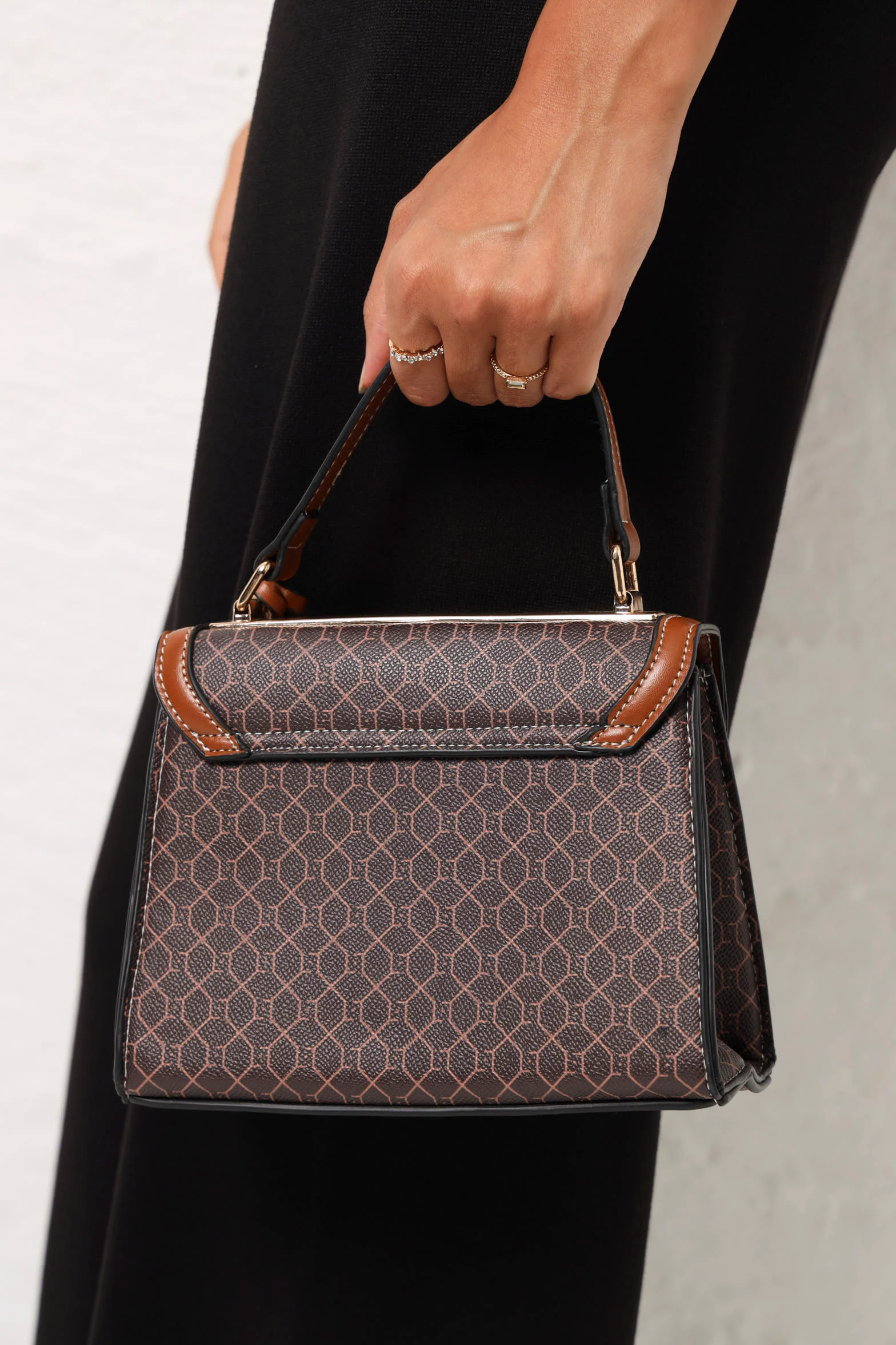 Embossed Monogram Multi Flower Charm Satchel - Brown - Image 2