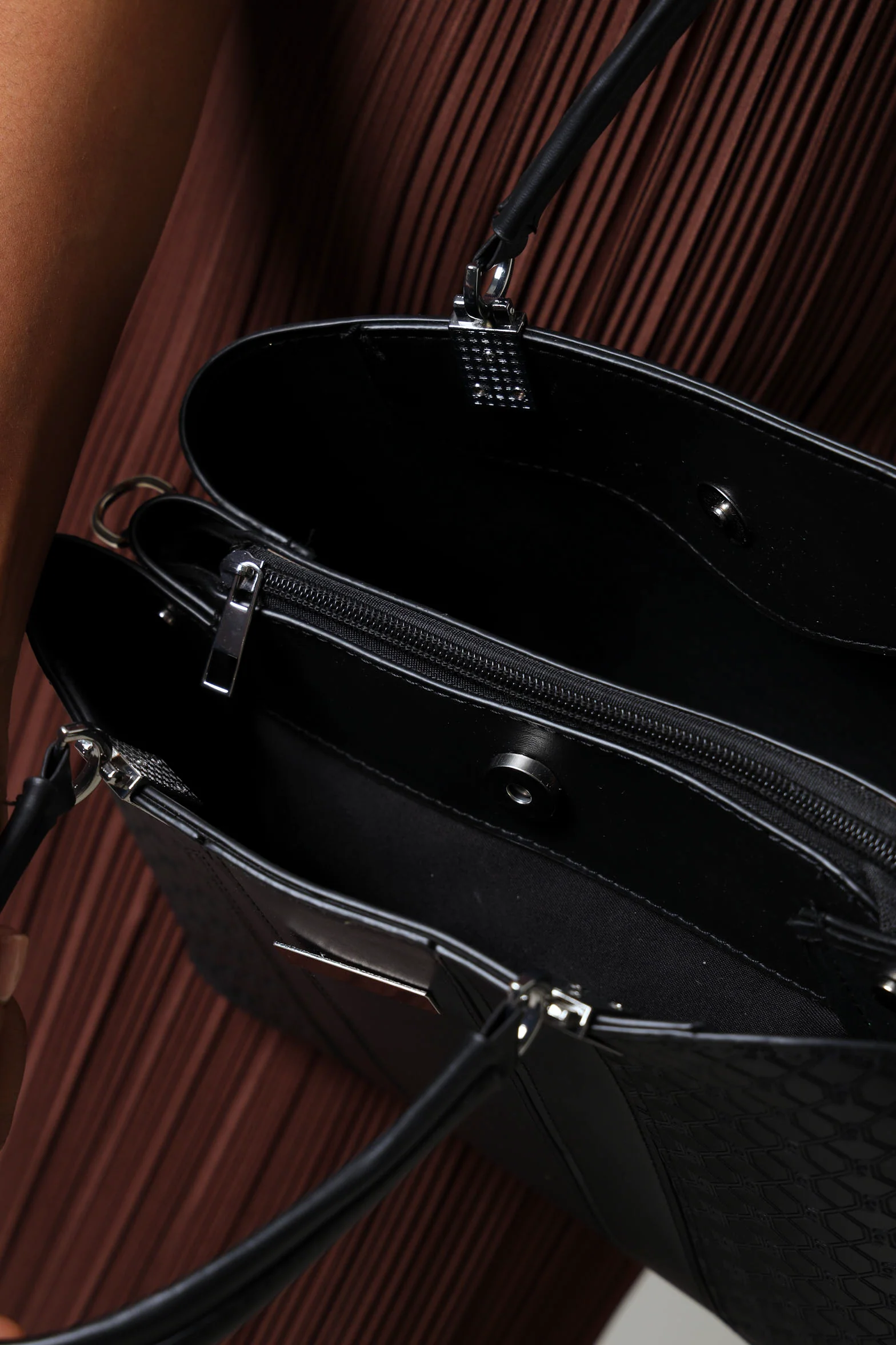 Embossed Monogram Shopper Bag - Black - Image 4