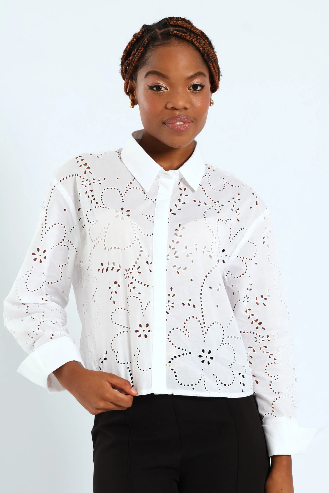 Embroidered Look Long Sleeve Shirt - White