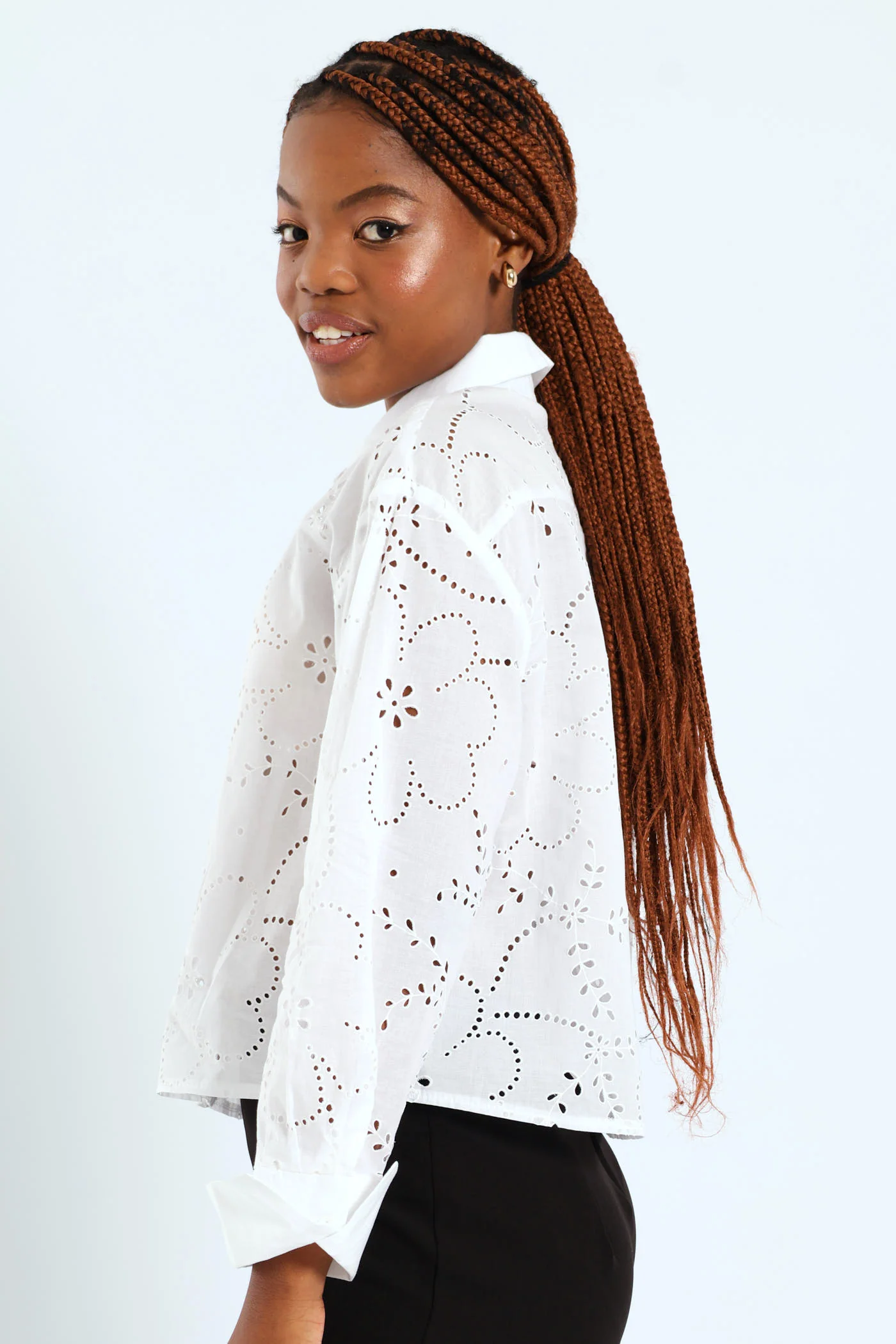 Embroidered Look Long Sleeve Shirt - White - Image 3
