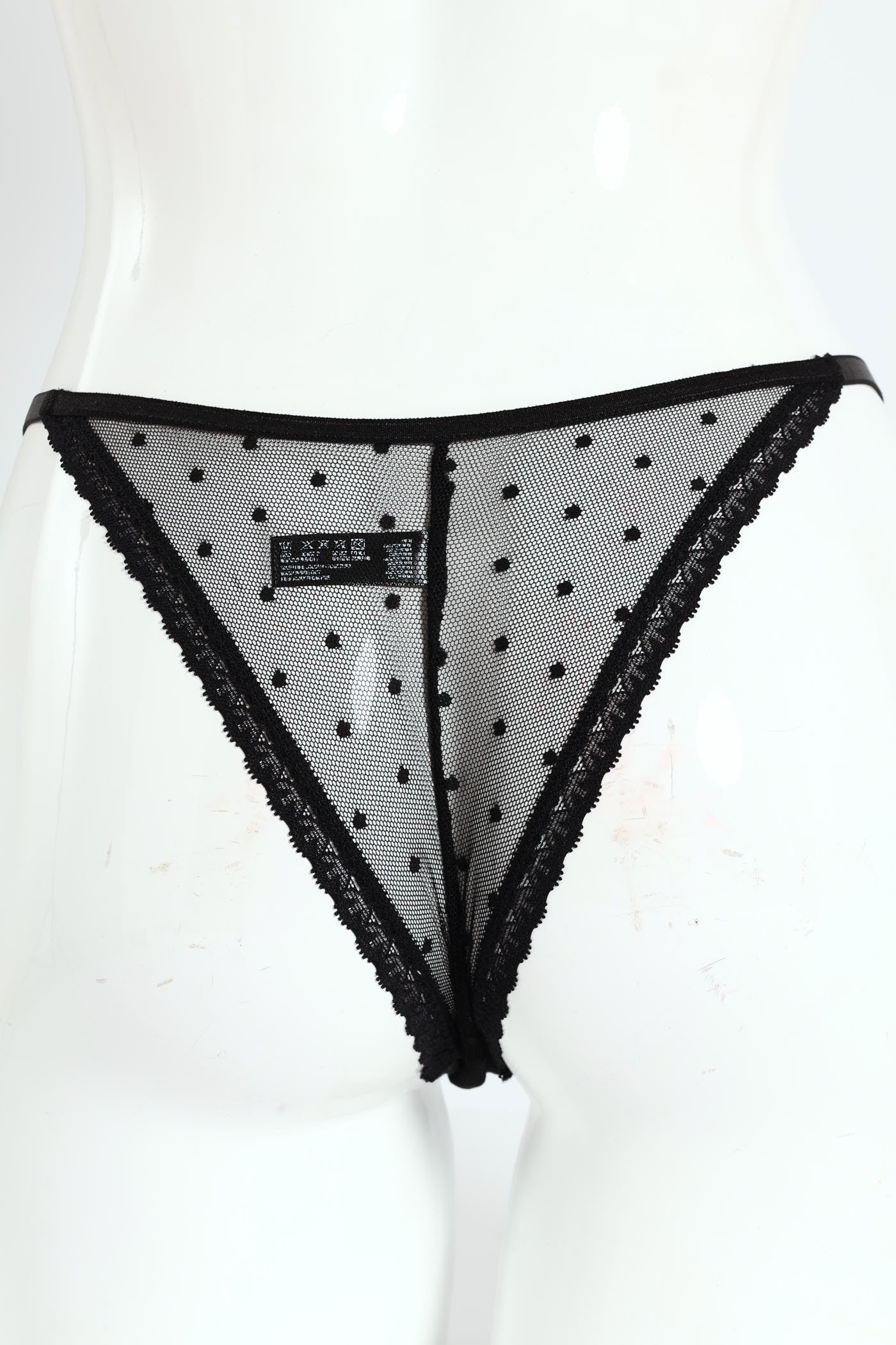 Embroidered Mesh Heart Brazilian Panty  - Black - Image 3