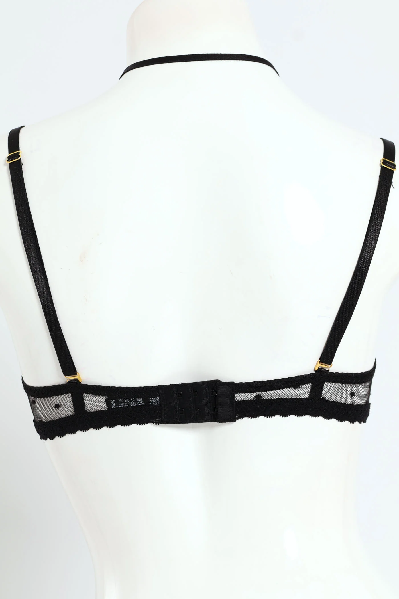 Embroidered Mesh Heart Strappy Balconette Bra - Black - Image 4