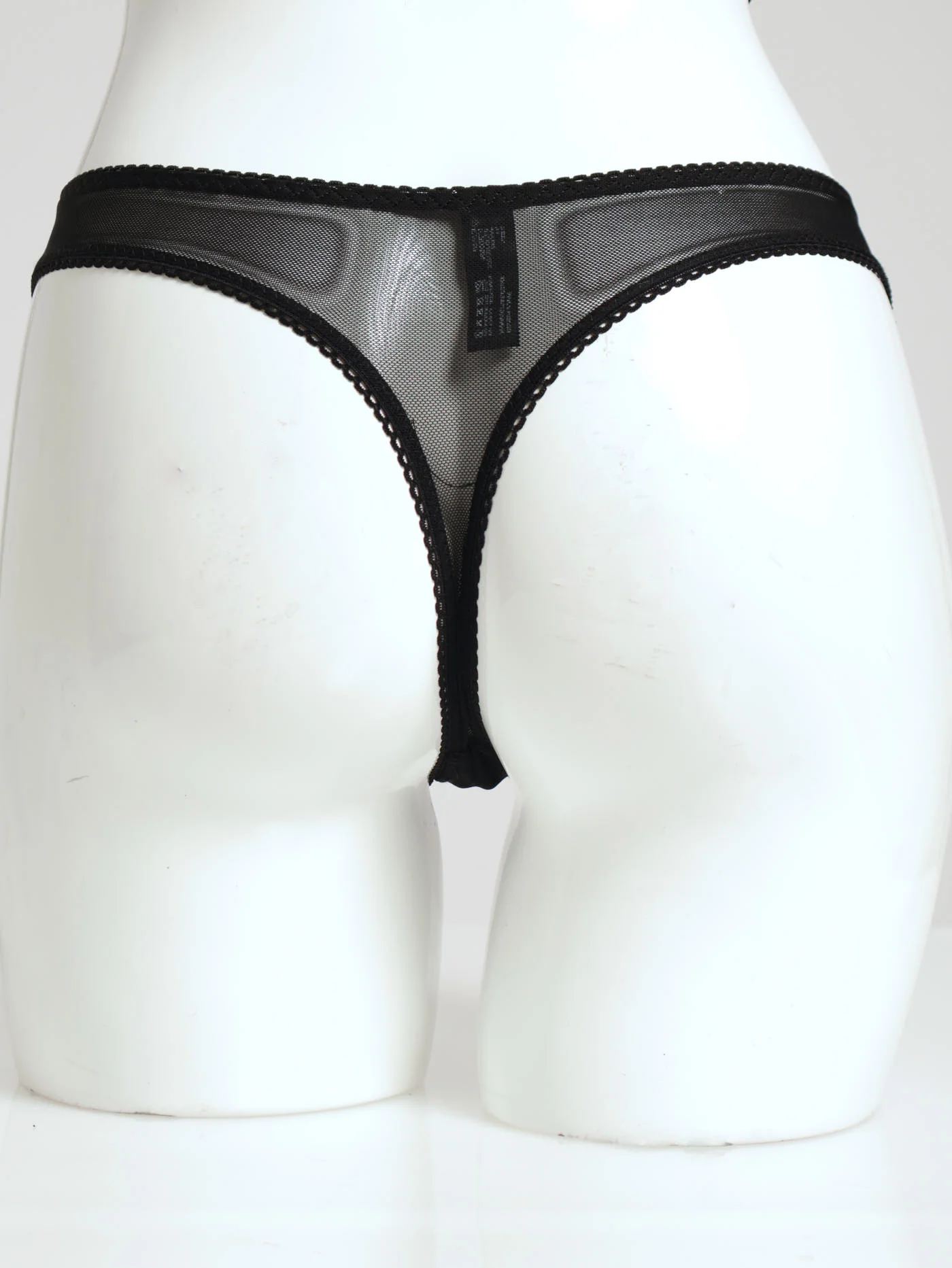 Embroidered Mesh Thong - Black - Image 2