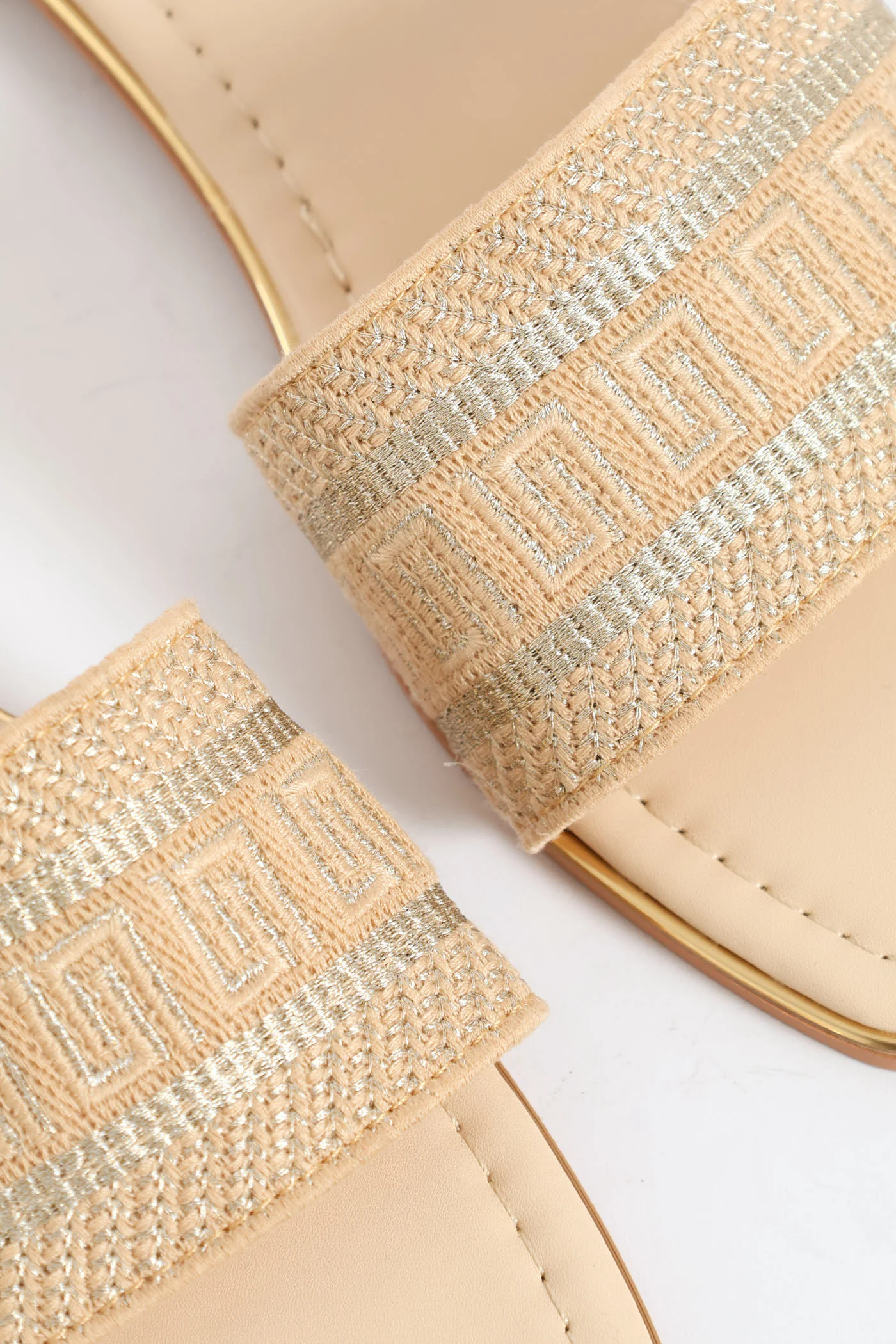Embroidered One Strap Sandal - Champagne - Image 3