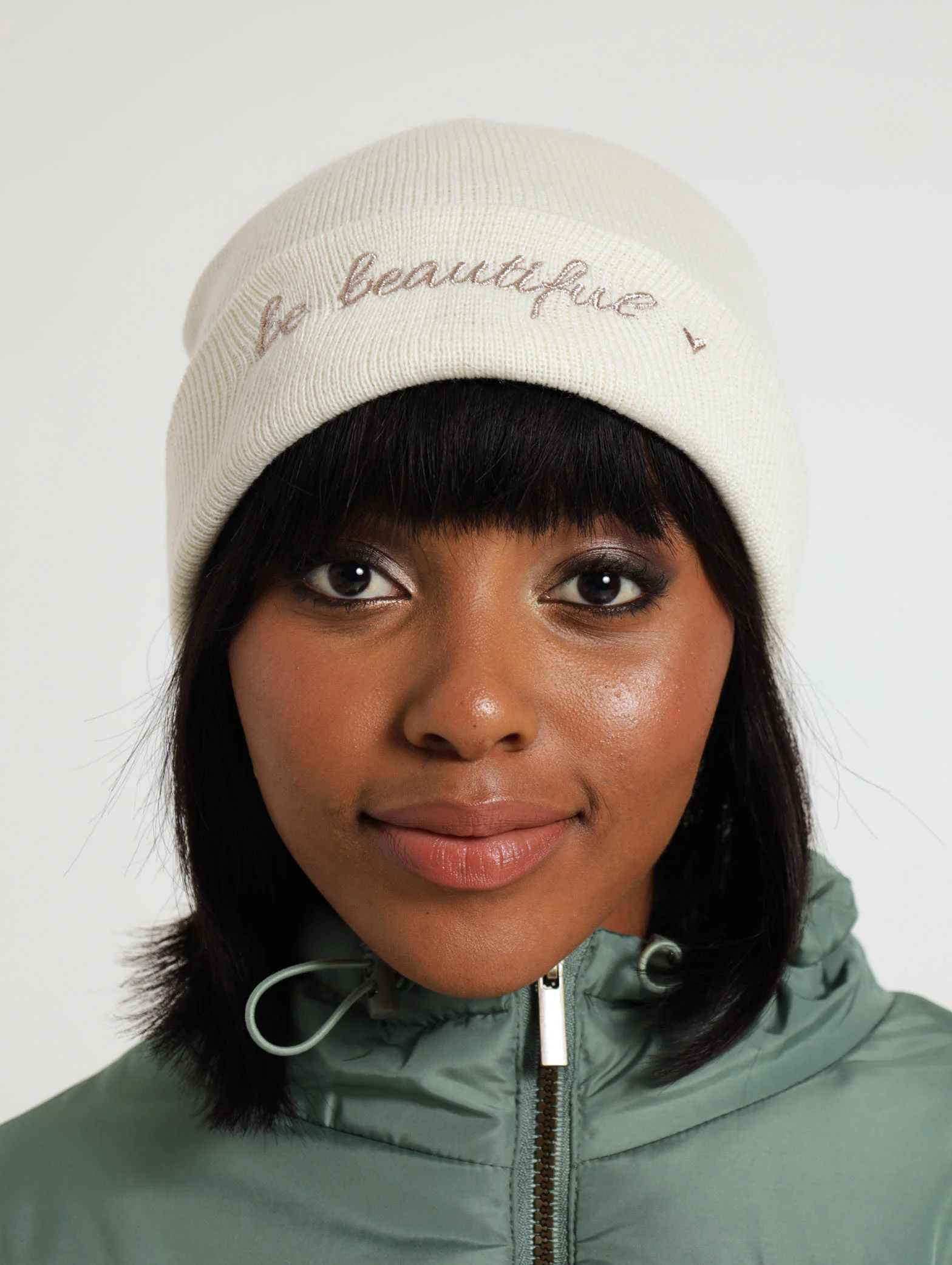 Embroidered Slogan Turn Up Beanie