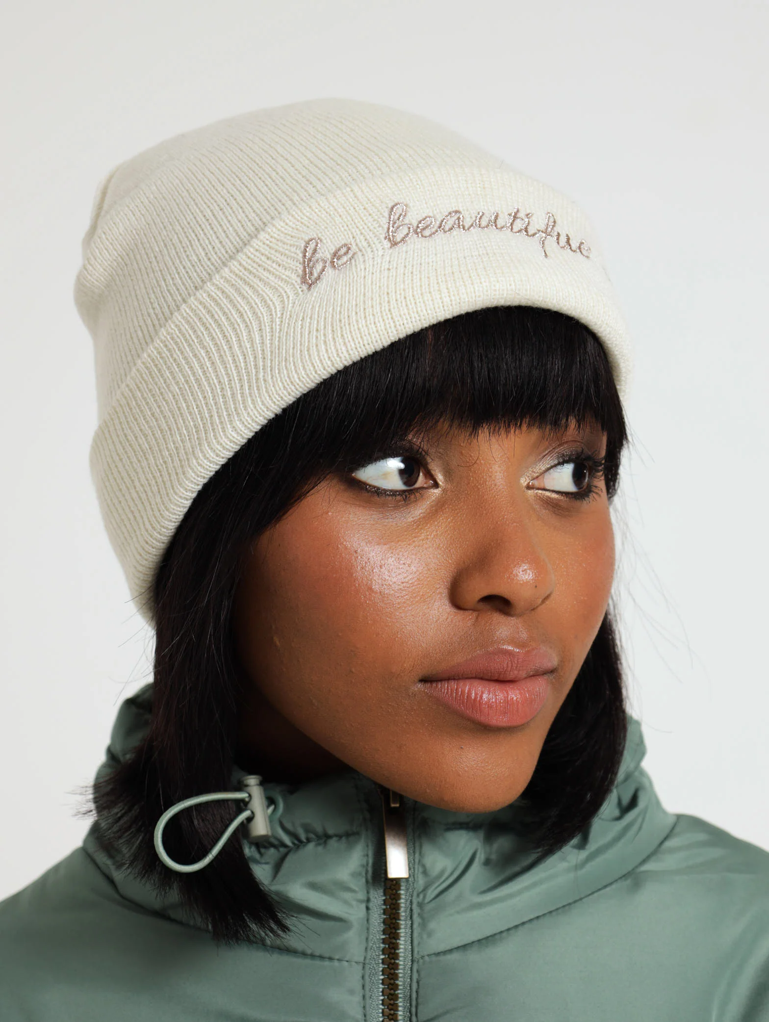 Embroidered Slogan Turn Up Beanie - Image 2
